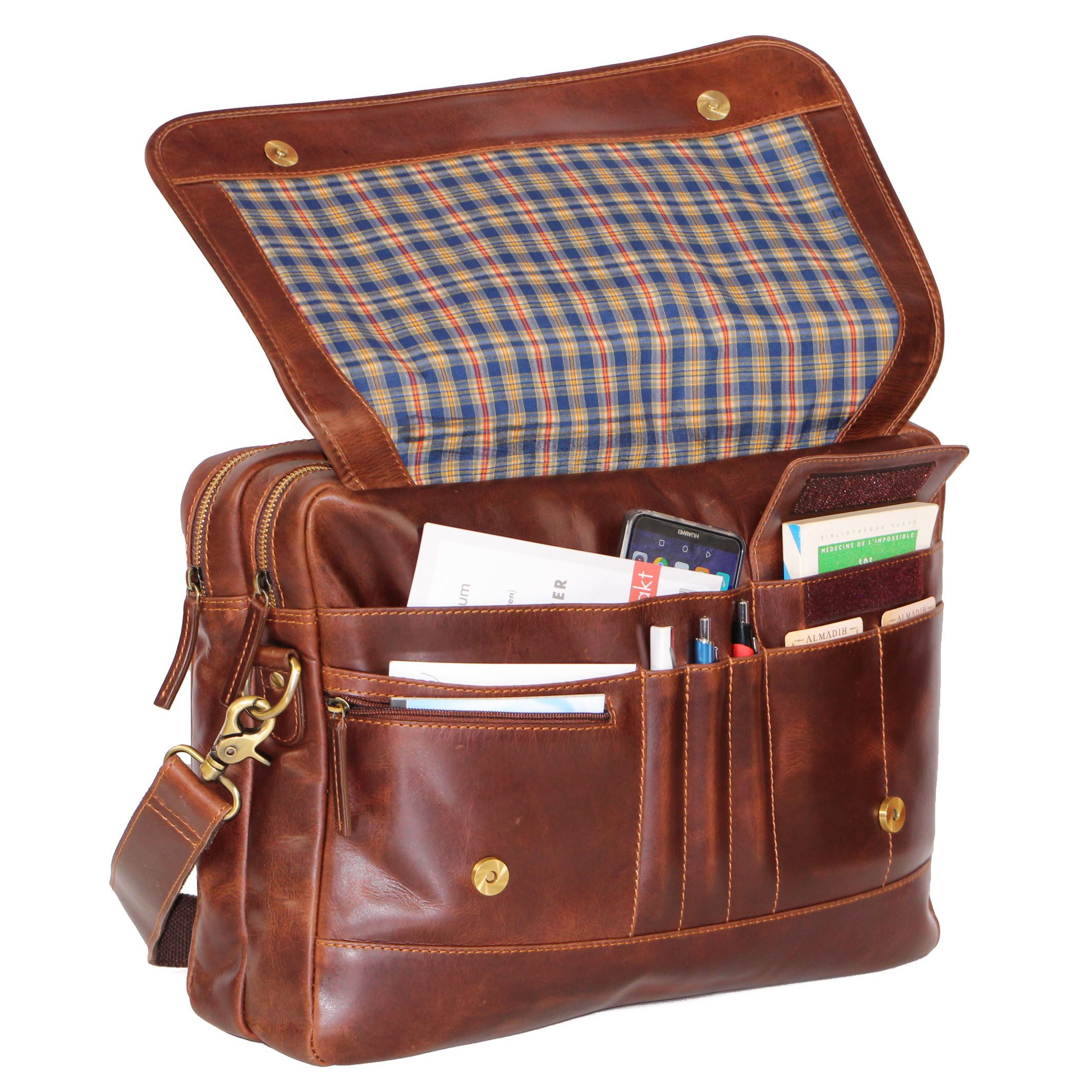 Businesstasche Leder Herren Tasche viele Fächer Umhängetasche Aktentasche braun