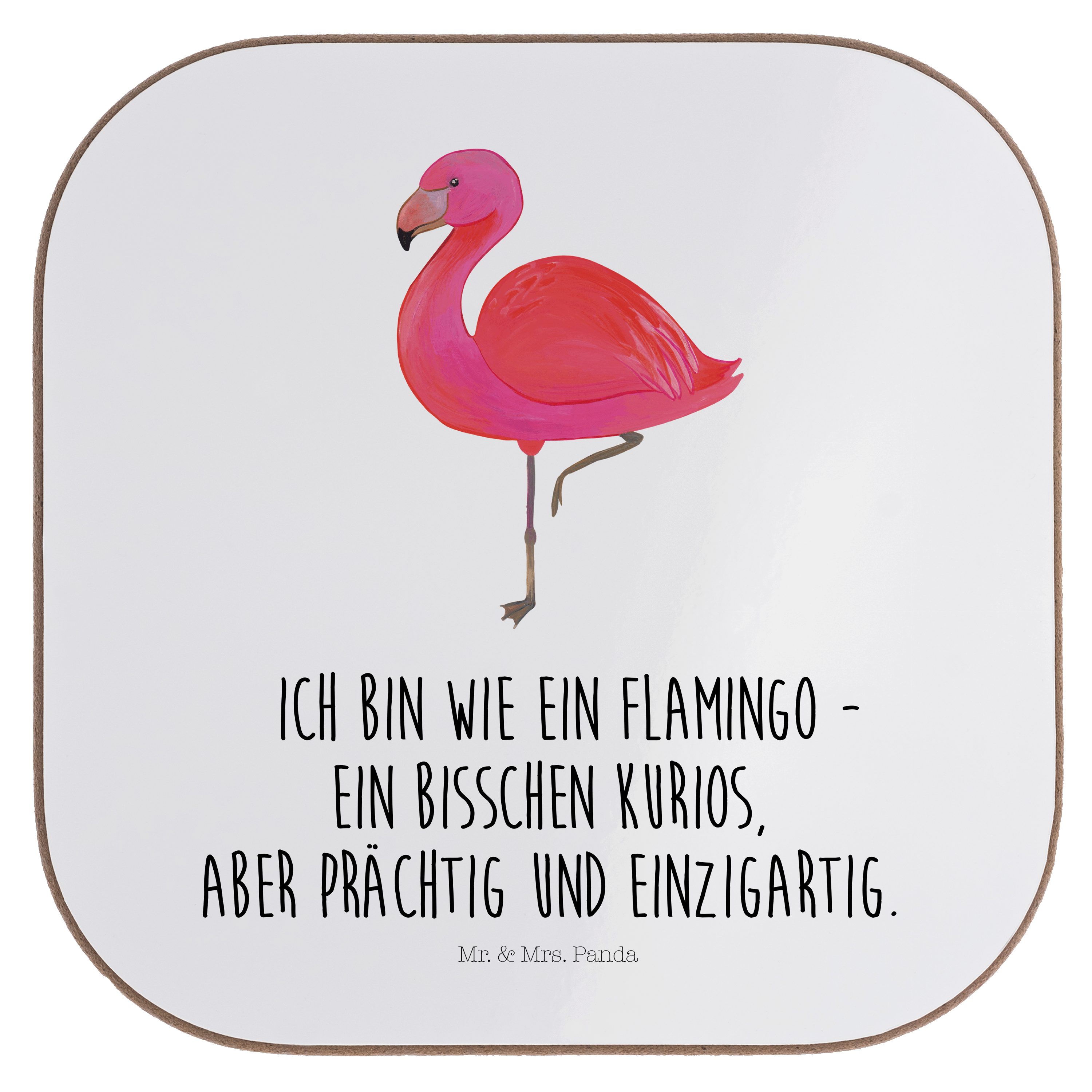 Mr. & Mrs. Panda Getränkeuntersetzer Flamingo classic - Weiß - Geschenk, prächtig, Bierdeckel, Tochter, Sp, 1-tlg.