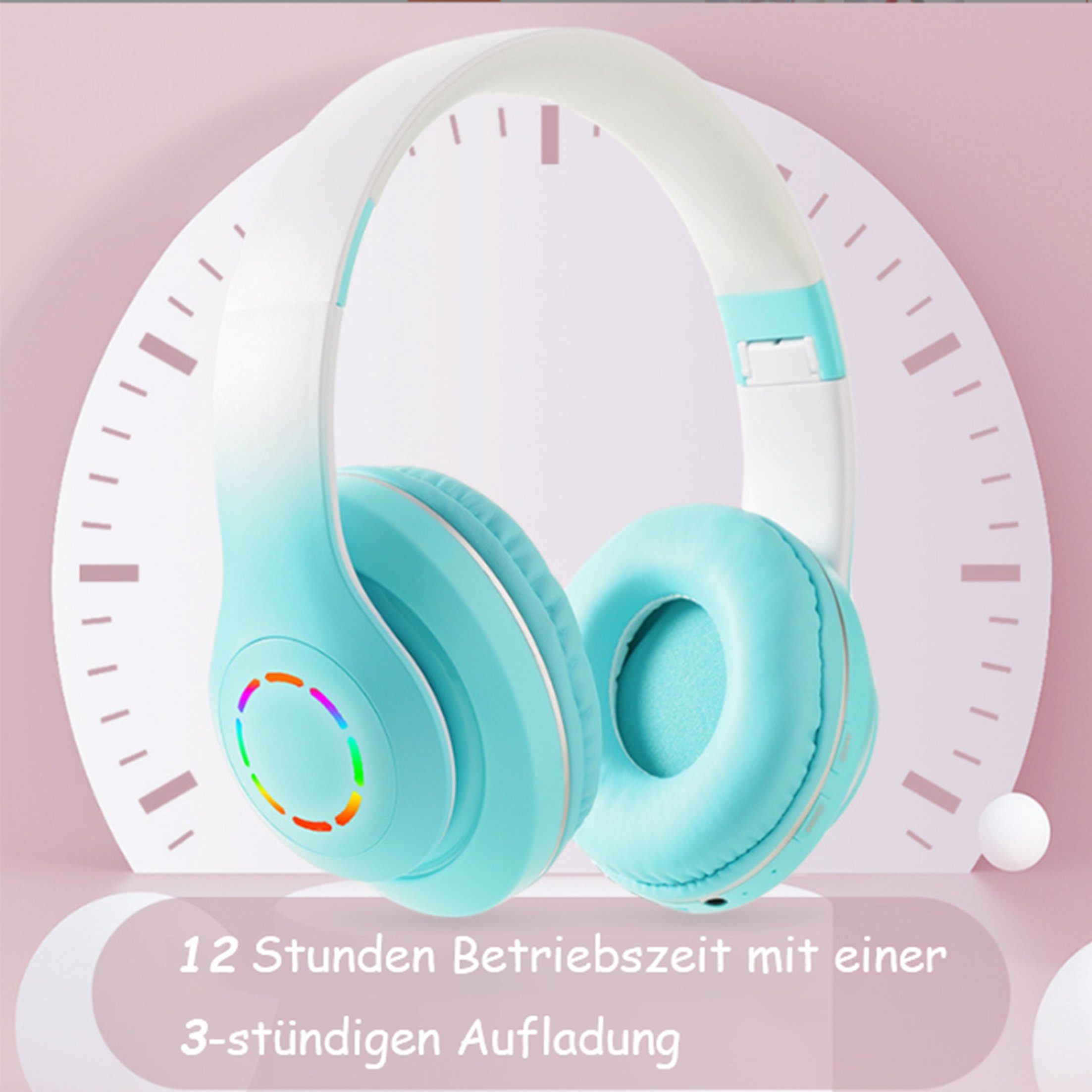 Kabelloses Blau Kopfhörer,Bluetooth-Kopfhörer,Over Ear Funk-Kopfhörer Headset Diida Farbverlauf