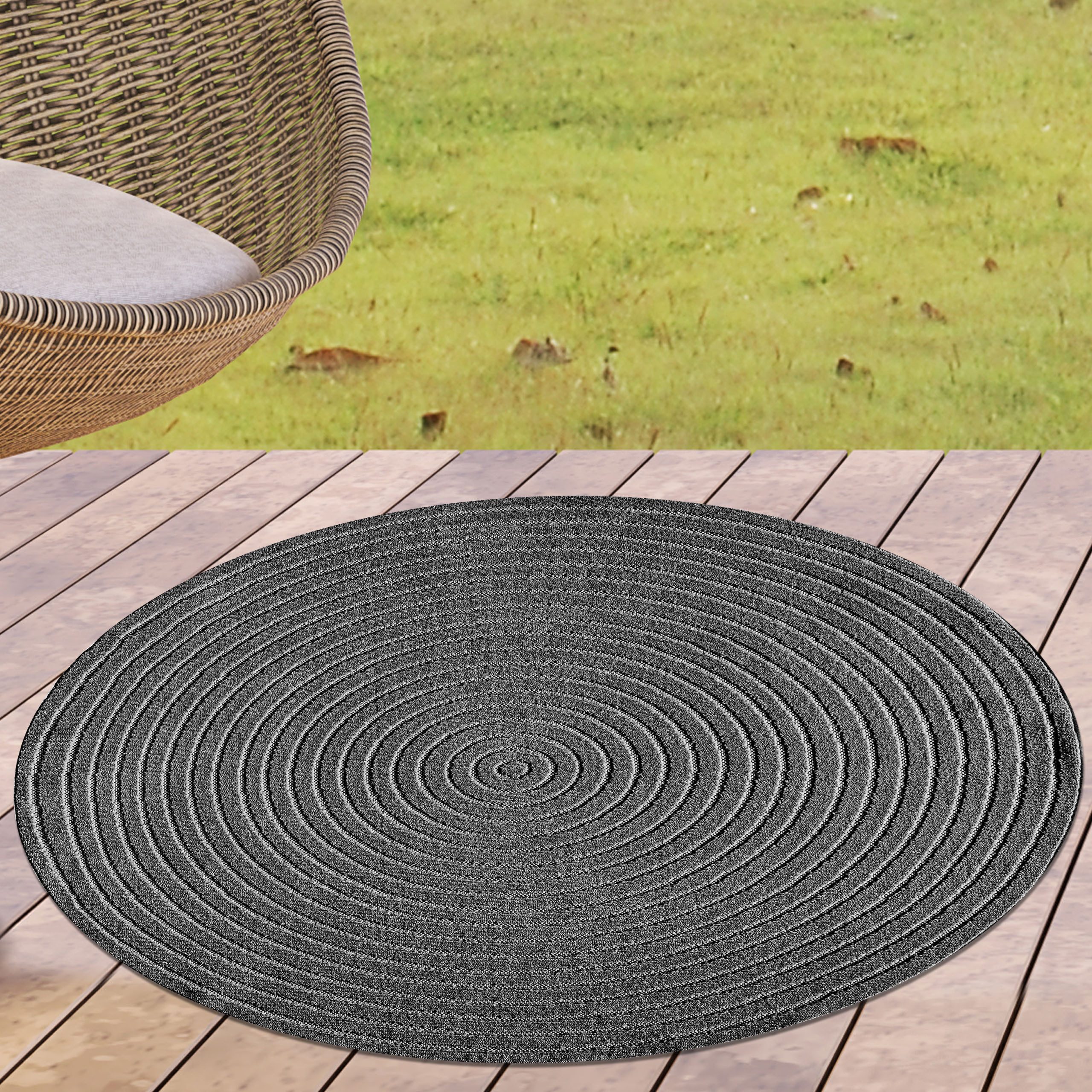 Carpetia Outdoorteppich Modernes Musterdesign, rund, Höhe: 5 mm, wetterfest, pflegeleicht, strapazierfähig
