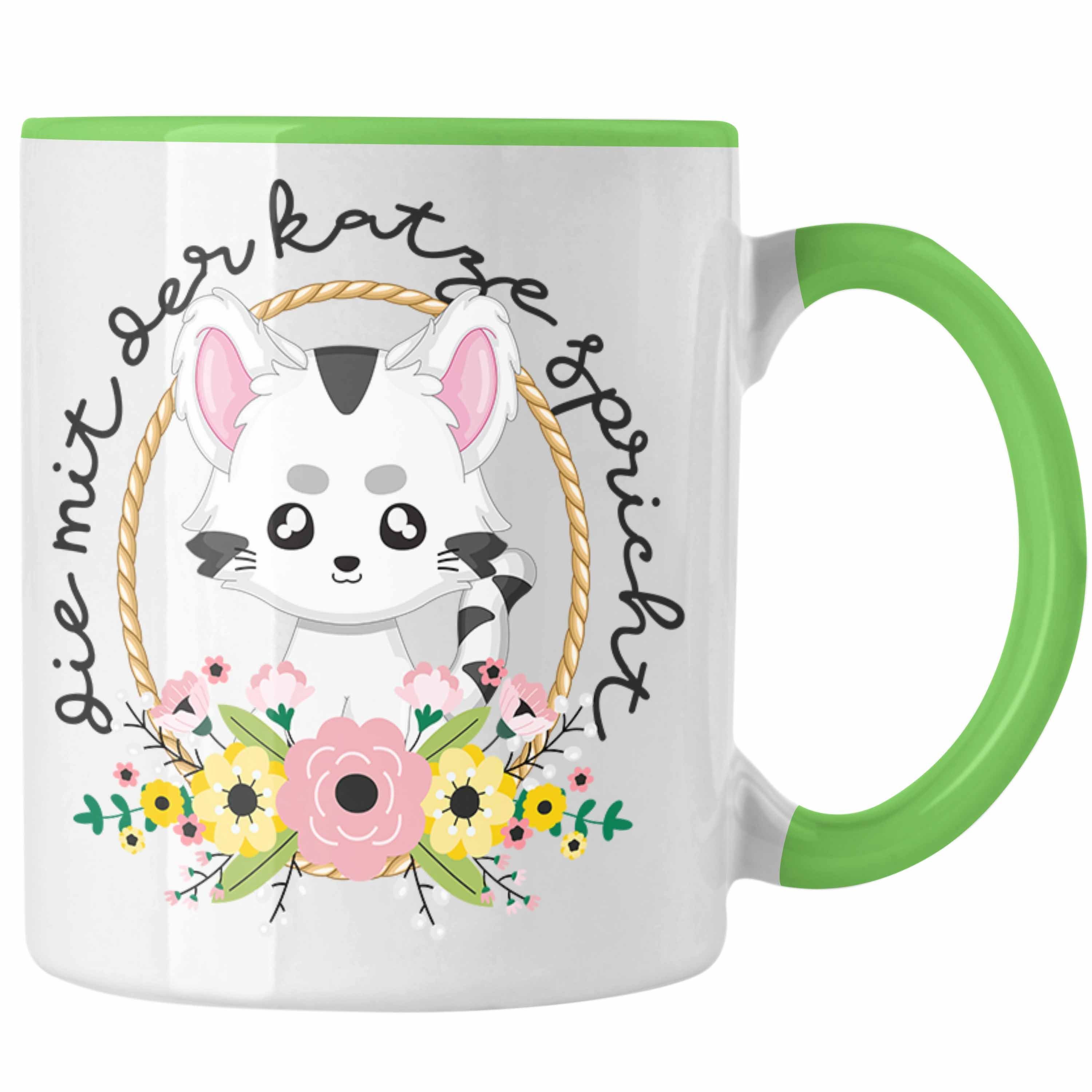 Trendation Tasse Trendation - Die Mit Der Katze Spricht Tasse Katzen-Mama Geschenk Katz Grün