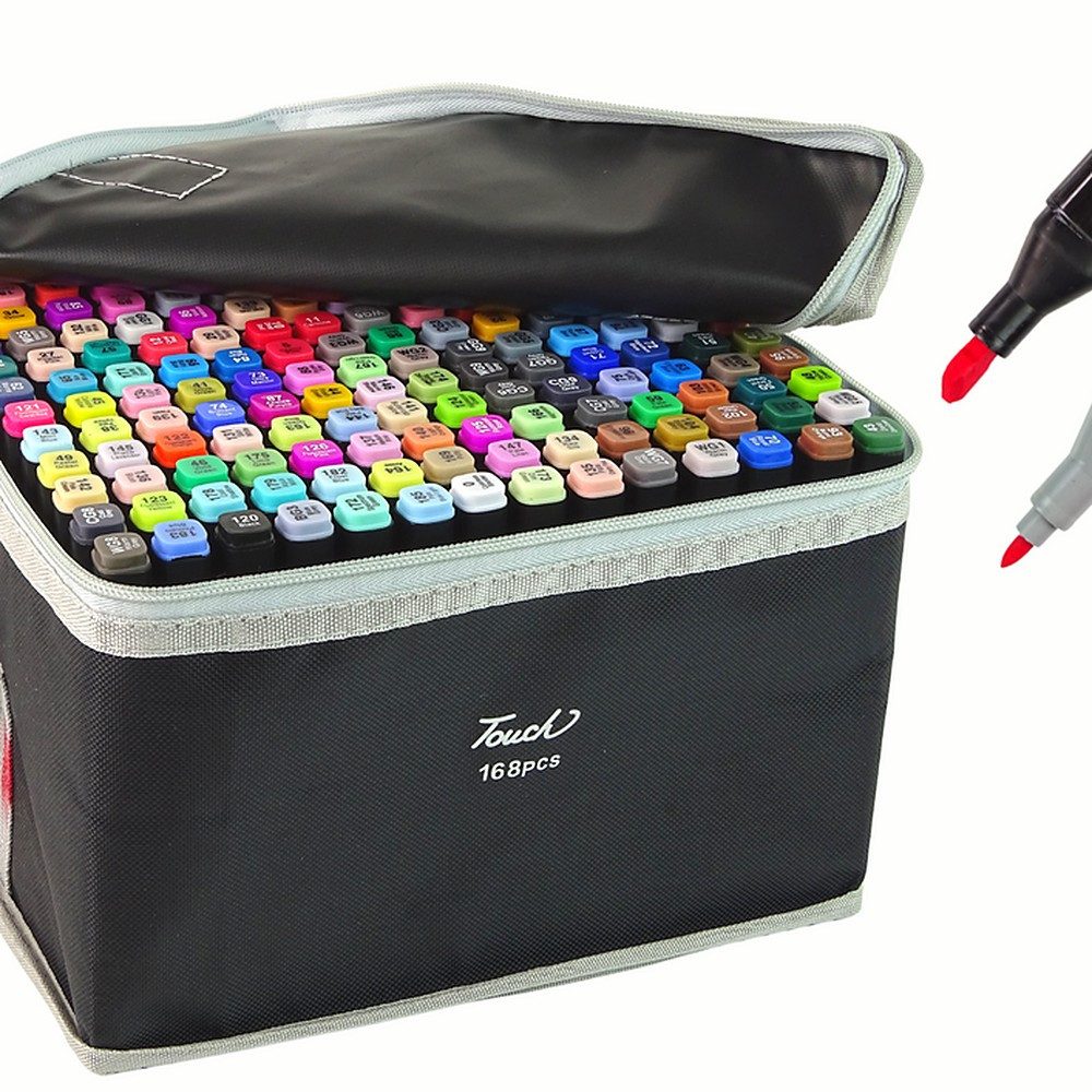 LEAN TOYS Marker Künstlerstifte Doppelspitzenstifte Grafikstifte, (Spar-Set, 168-tlg., 15 cm lang doppelseitig), 168 Stifte, Doppelspitze, Tragetasche
