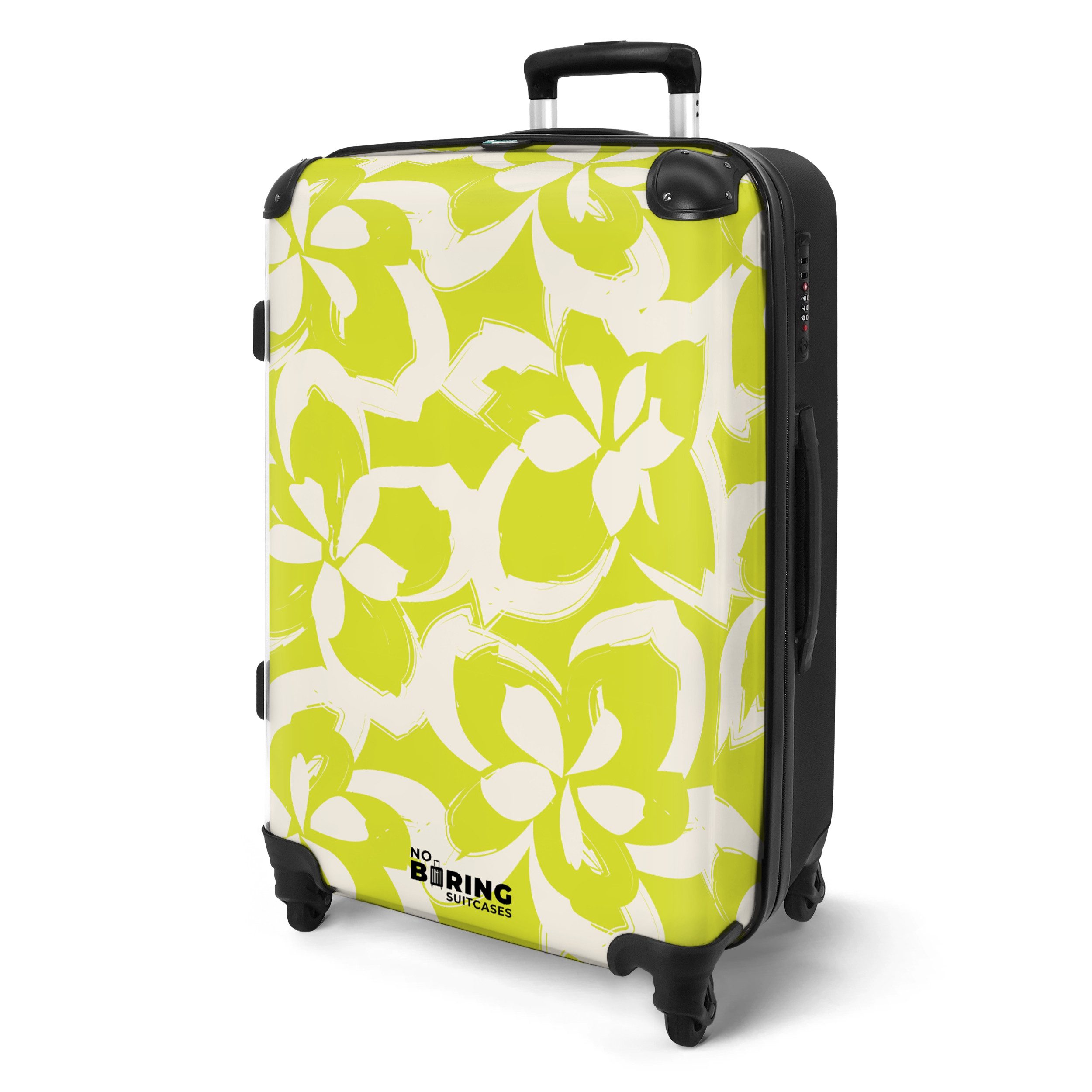 NoBoringSuitcases.com© Hartschalen-Trolley Gelb mit weißen Blüten günstig online kaufen