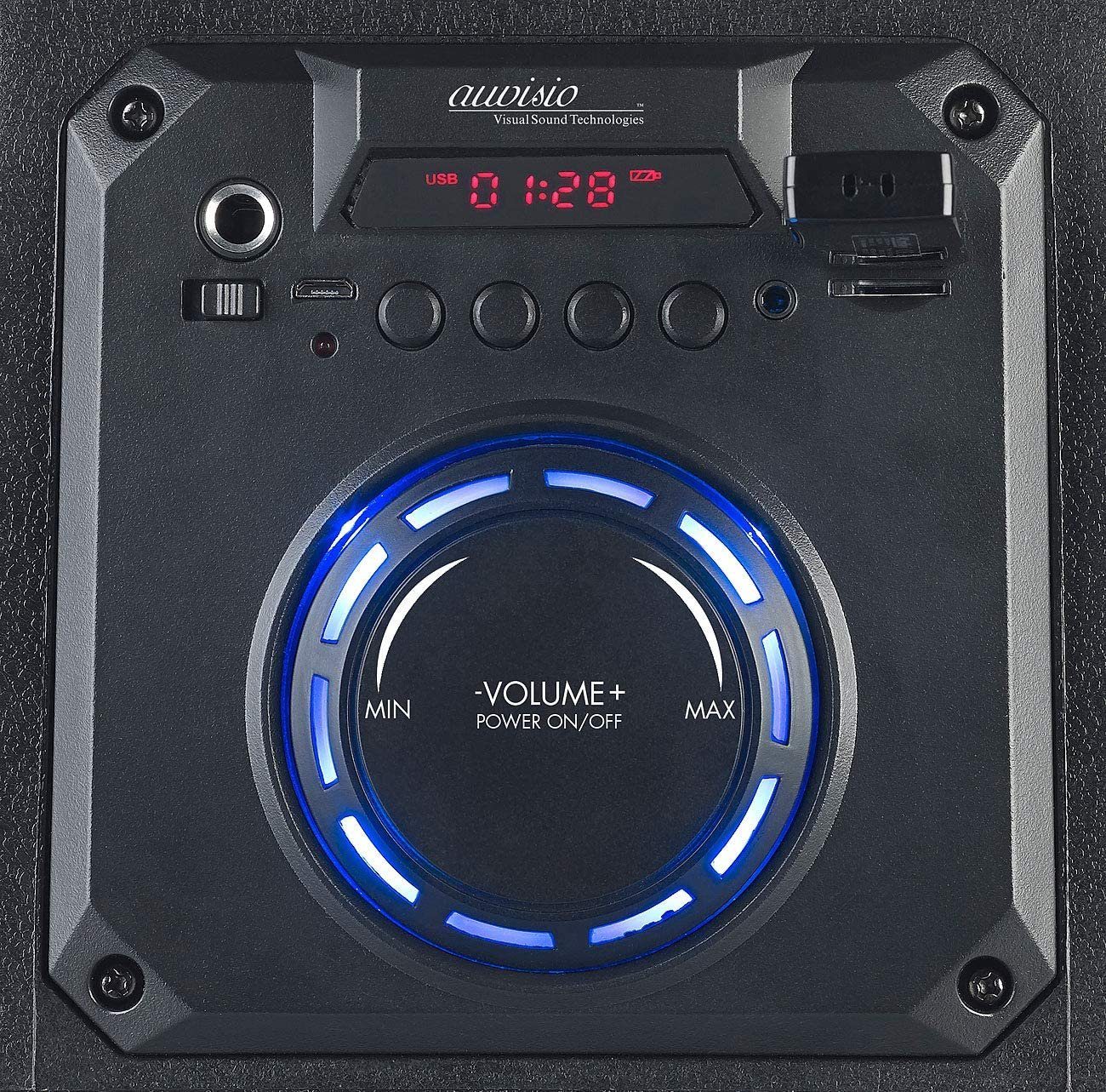 Partylautsprecher PMA-950.k auvisio MP3 PA-Partyanlage Party-Lautsprecher Beleuchtung) (25 LED Mobile USB W, blaue Bluetooth