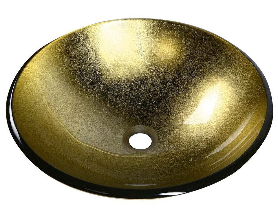 Sapho Waschtisch SHAY Glas-Waschbecken zum Aufsetzen Durch. 42cm, Gold, Sapho-2501-22