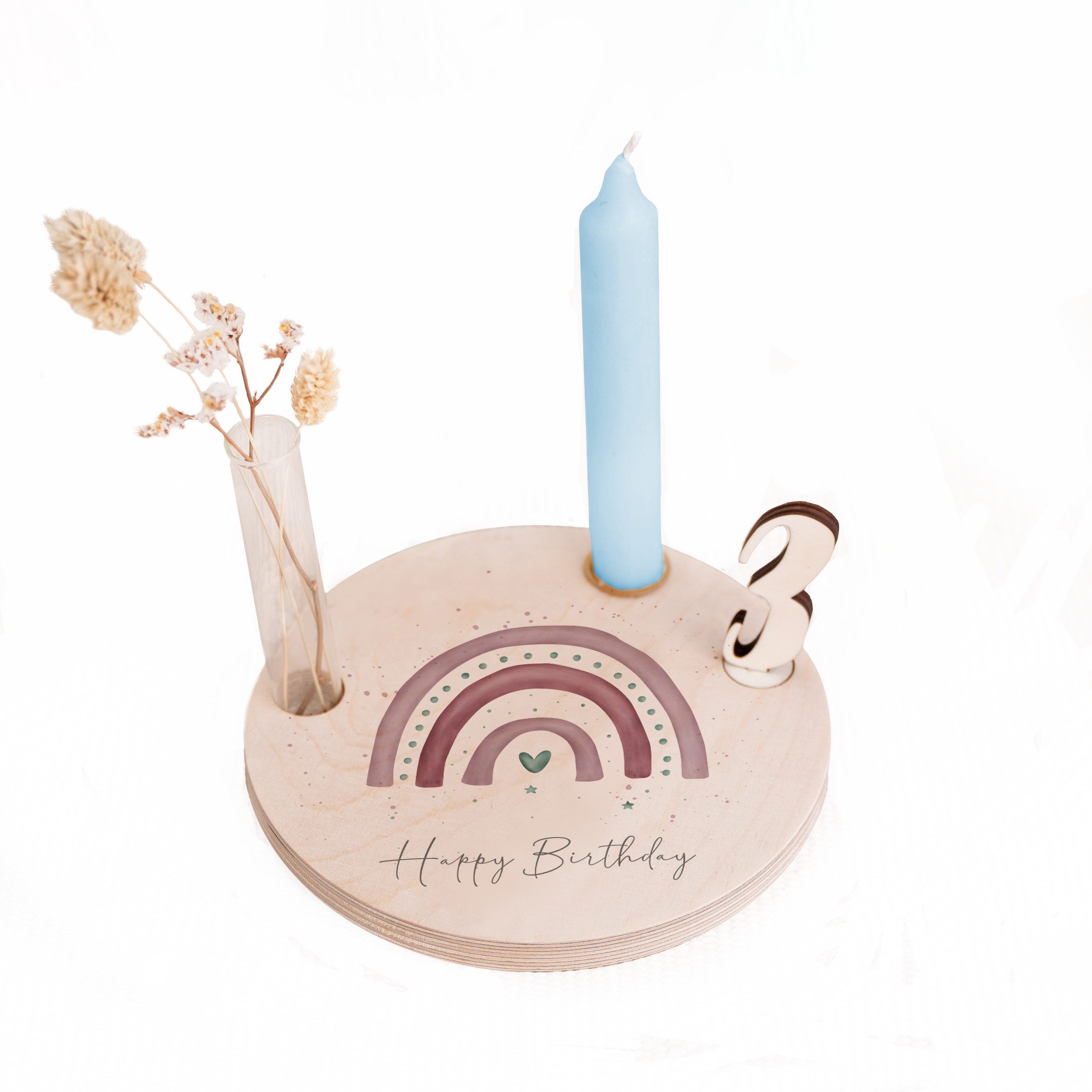 hellomini Geburtstagskerze Geburtstagsteller mit Kerzenhalter, Vase & Jahreszahlen