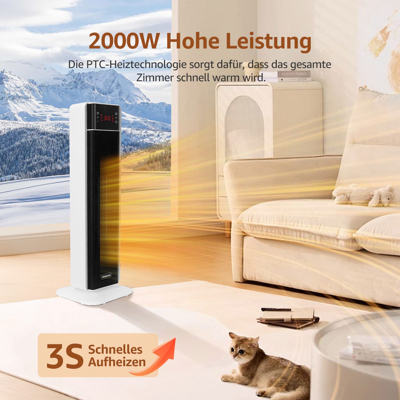 Aigostar Keramikheizlüfter Energiesparend PTC Heizlüfter mit Thermostat Hei günstig online kaufen