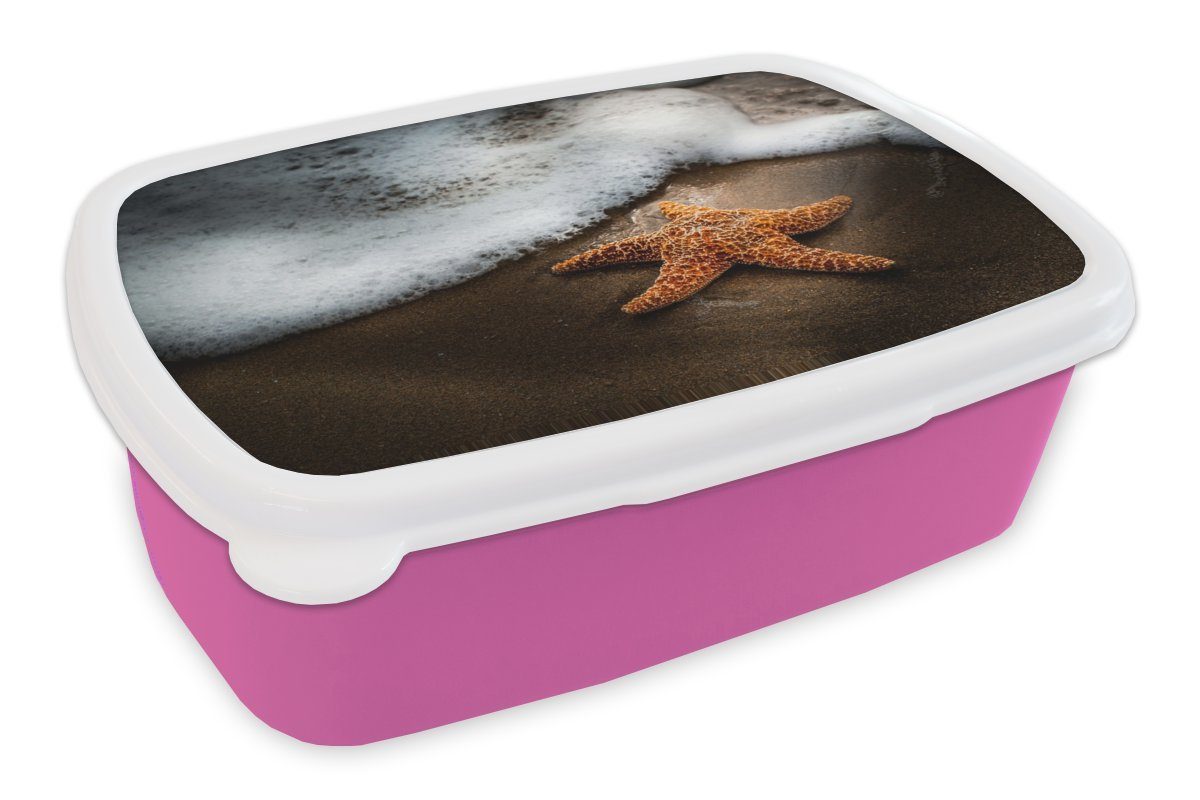 (2-tlg), - Kunststoff, Kunststoff Sand Brotdose für Lunchbox Brotbox Snackbox, Mädchen, - MuchoWow Erwachsene, Kinder, Wasser, rosa Seestern