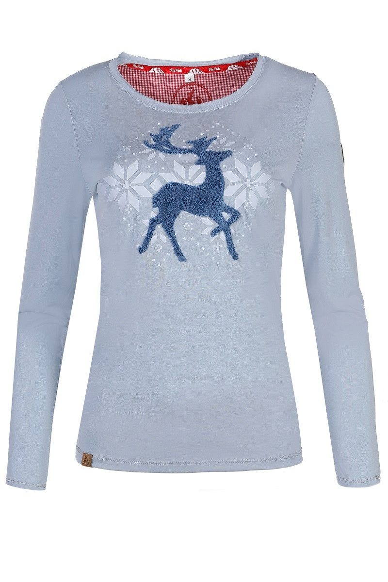 Piz Palü Trachtenshirt Longsleeve Damen - GERBRUNN - cashmere blue