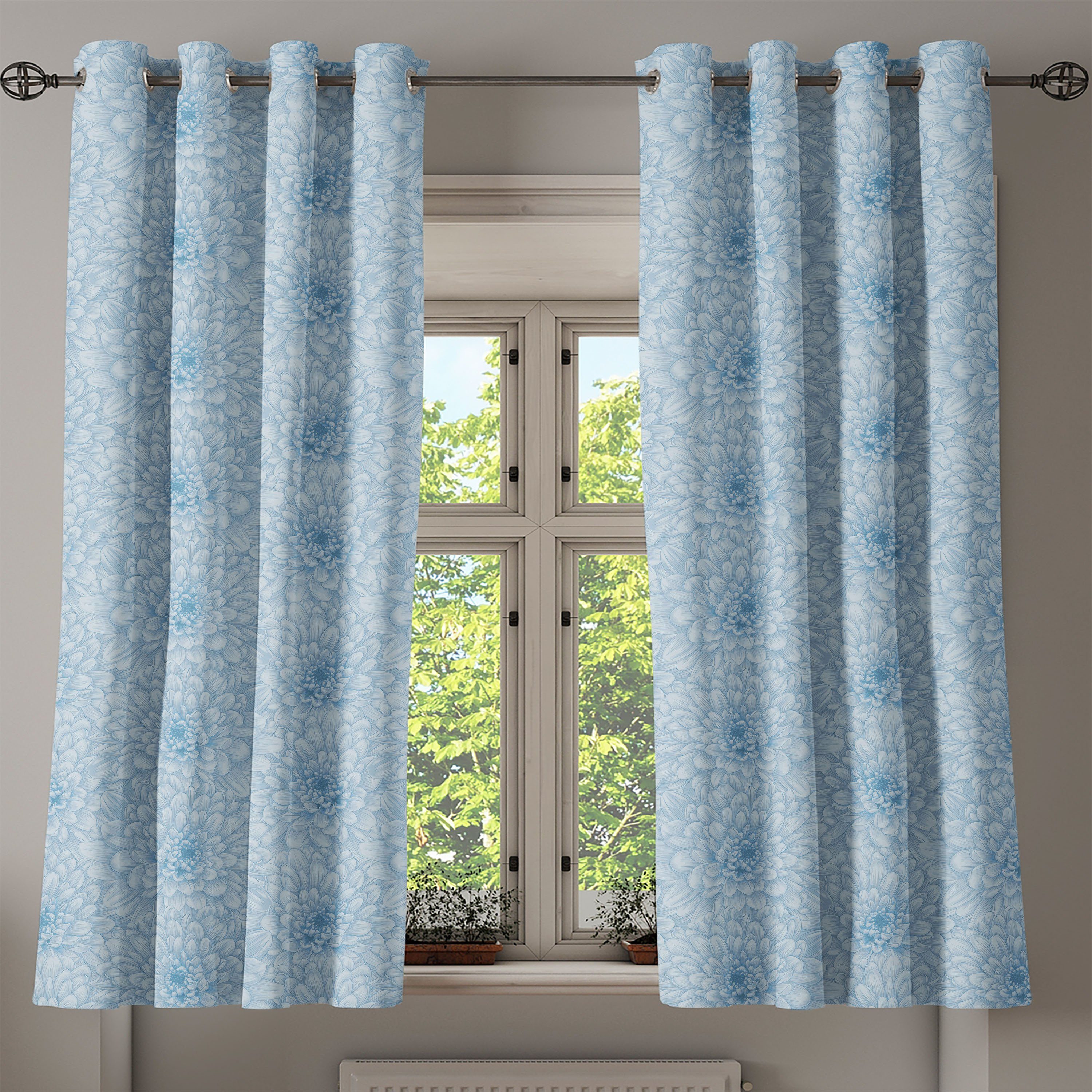Dekorative Blau Gardine Romantik für Abakuhaus, Wohnzimmer, Schlafzimmer Blooming 2-Panel-Fenstervorhänge