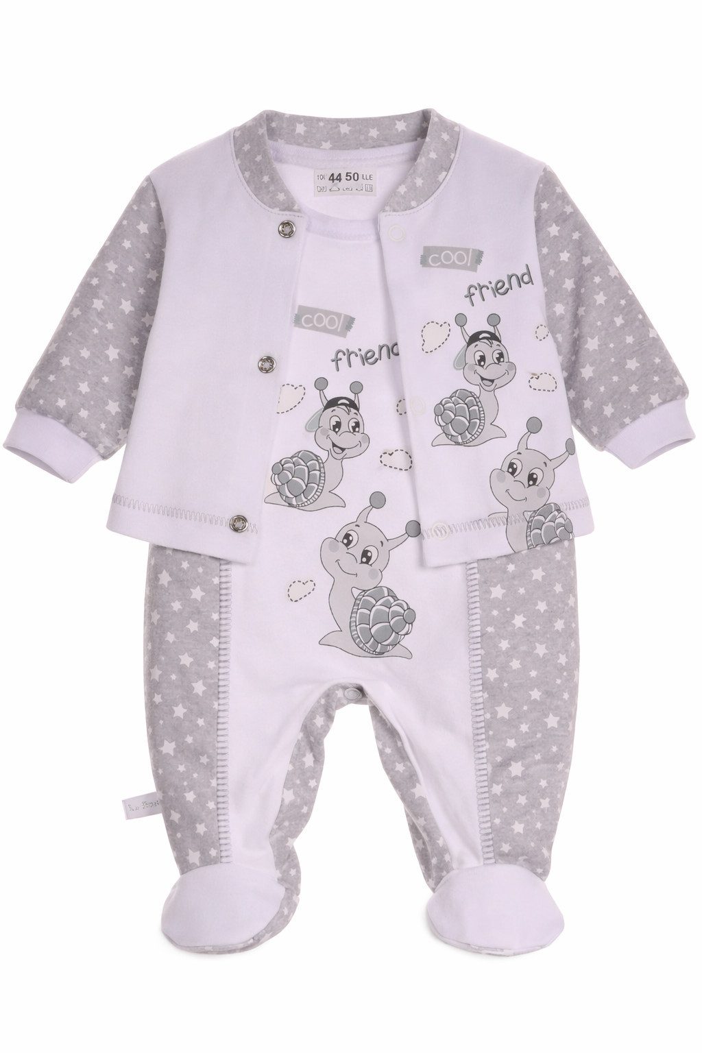 La Bortini Strampler Baby Anzug Stramplerhose Hemdchen Mütze Set neutral (für Jungen und Mädchen, 3-teilig) aus Baumwolle, 44 50 56 62 68 74, für Neugeborene