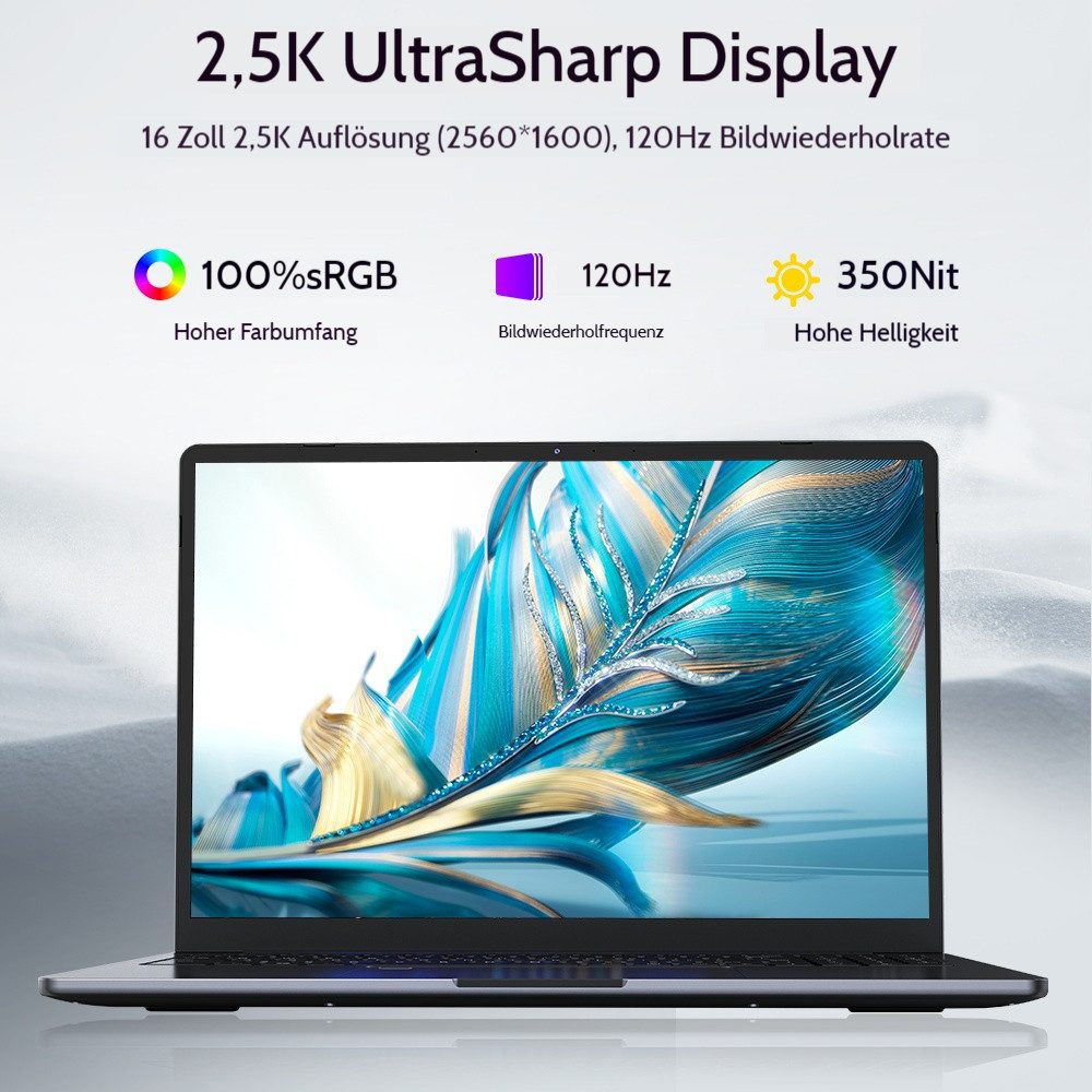 Ninkear 16" AI Laptop,Intel Core Ultra 5 Processor 125H,24 GB RAM+1024 GB SSD Business-Notebook (Intel Intel® Core™ Ultra 5 Processor 125H Intel® Core™ Ultra 5 Processor 125H, Intel® Arc™, 24 GB, 1024 GB SSD, Intel® Arc™, QWERTY Tastatur, SilberGrau)
