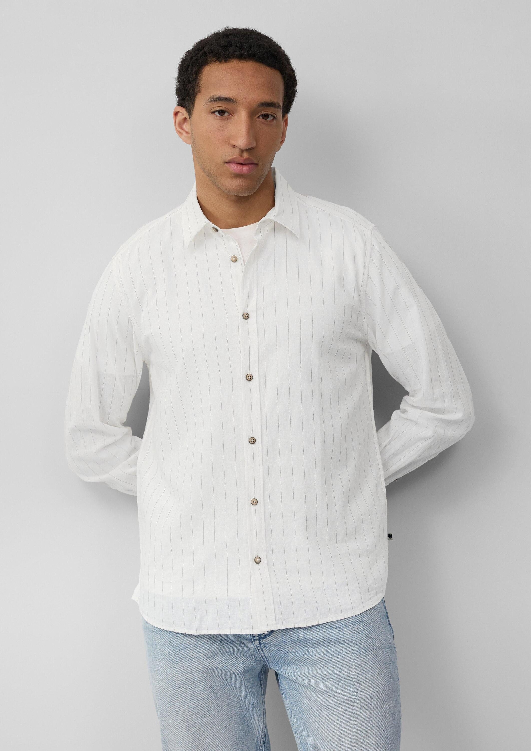 s.Oliver Langarmhemd Hemd Regular Fit: Gestreiftes Hemd aus Baumwoll- und Leinenmix