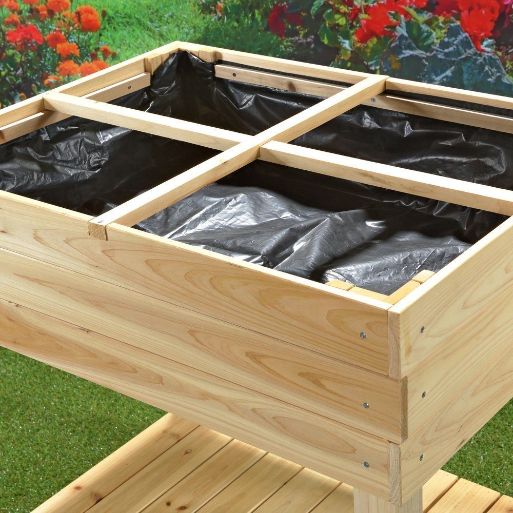 Melko Hochbeet Gartenbeet Hochbeet 4 Fächer Holz 80x60x80 cm Pflanzkasten Gemüsebeet (Stück), Mit Ablage