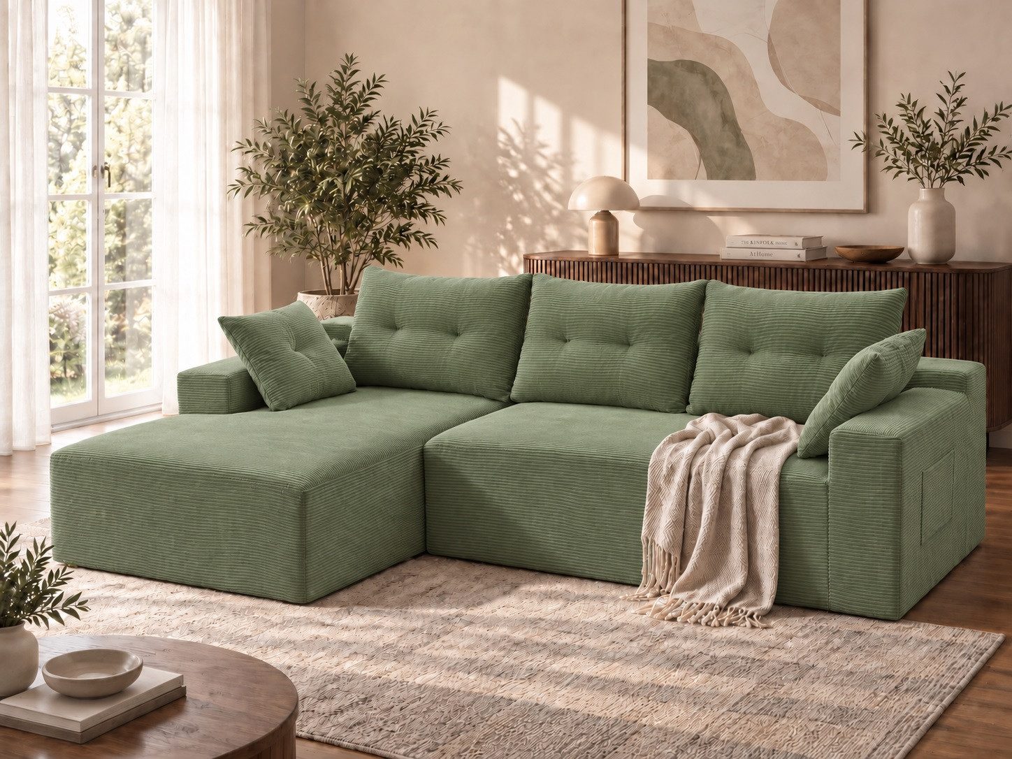 GLP Ecksofa L-Form 3-Sitzer, B: 255 cm, modulares Sofa mit Taschenfederkern, Große Chaiselongue, 22 cm Armlehnen, in Cord, Seitentasche, ohne Montage