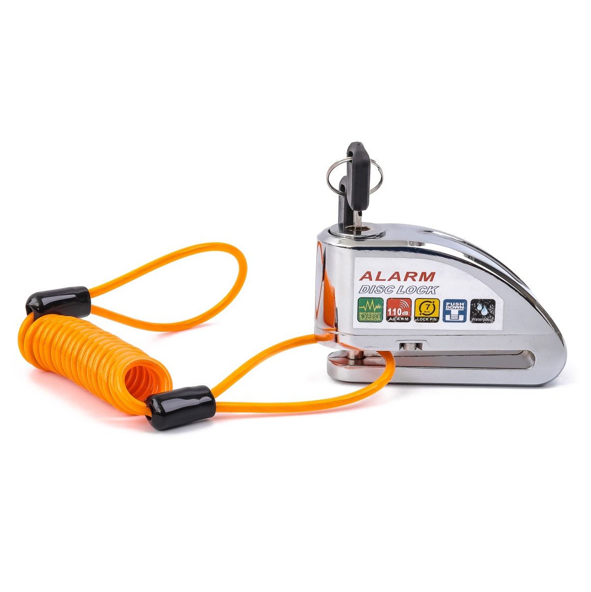 Tourtecs Bremsscheibenschloss Motorrad Bremsscheibenschloss Alarm + Erinnerungskabel # 110dB chrom