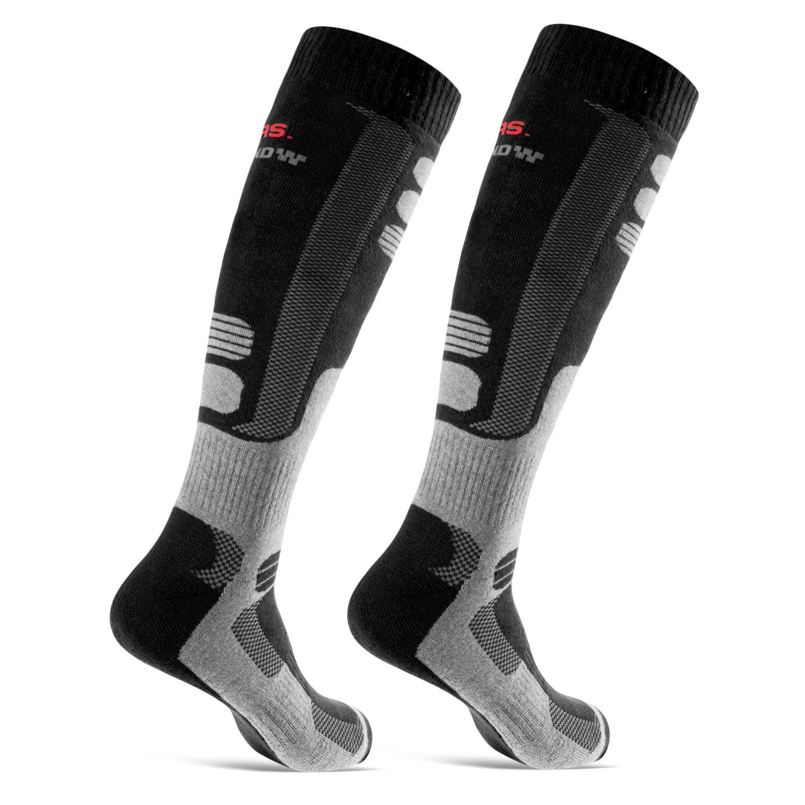 sockenkauf24 Skisocken 2 Paar Ski Strümpfe Herren & Damen Ski Socken lang (Schwarz/Schwarz, 35-38) Atmungsaktiv - 42816