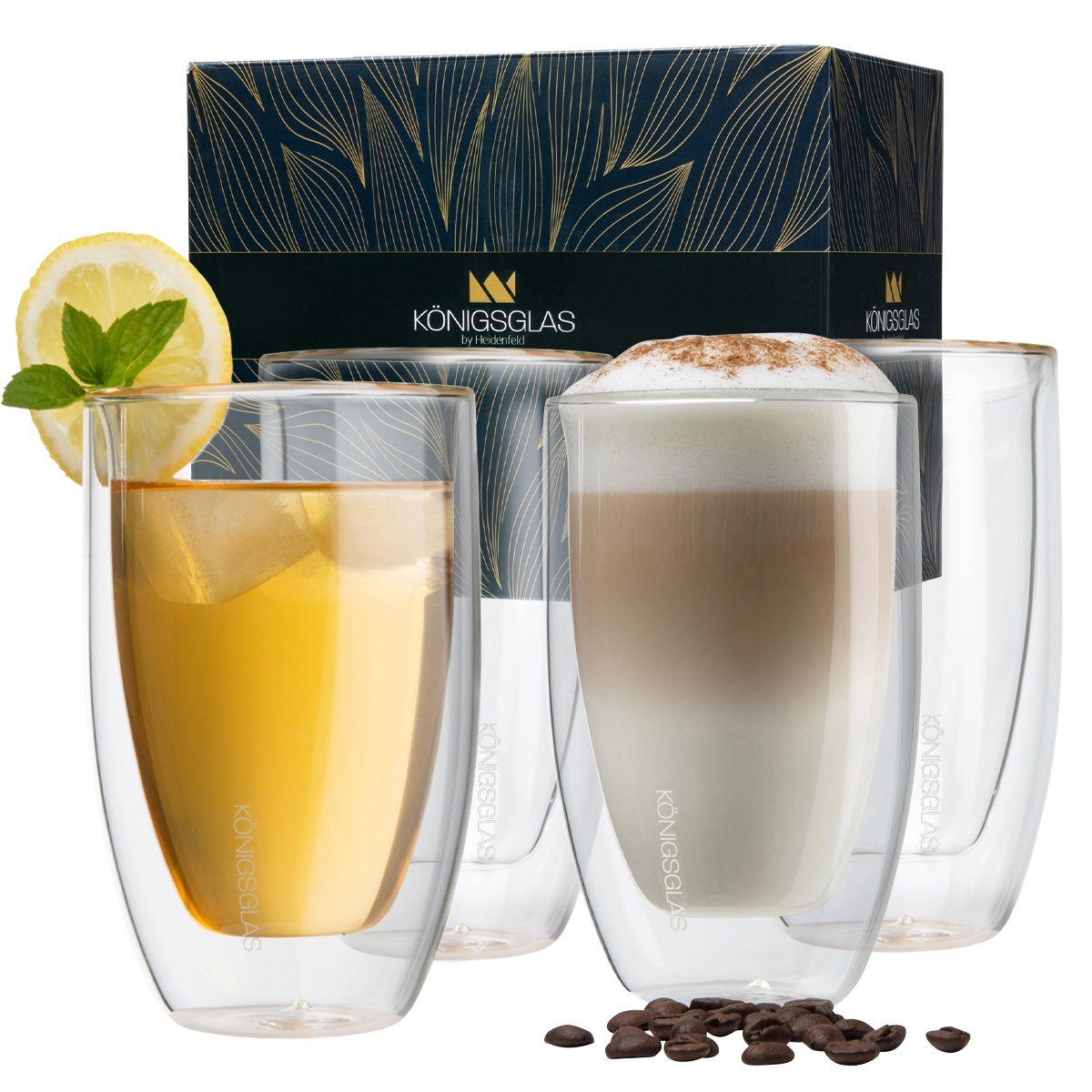 Kaffeegläser Glas Cappuccino Glas Macchiato Kaffee 300 2/4er Tasse Trinkglas Set Gläser-Set ml Thermoglas Teeglas Latte Königsglas Latte-Macchiato-Glas doppelwandig, Kaffeetasse,