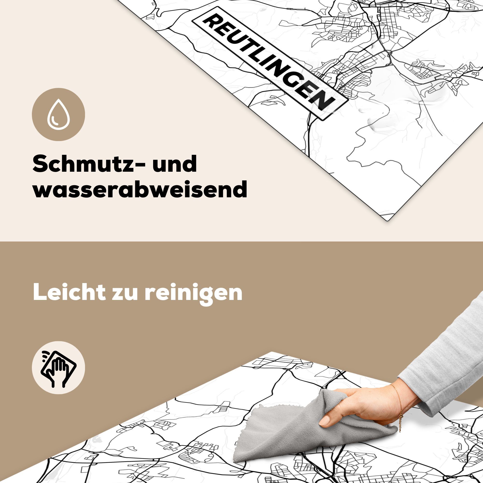 Stadtplan (1 tlg), 78x78 - Herdblende-/Abdeckplatte für MuchoWow Ceranfeldabdeckung, cm, - küche Reuslingen, Arbeitsplatte Karte Vinyl,