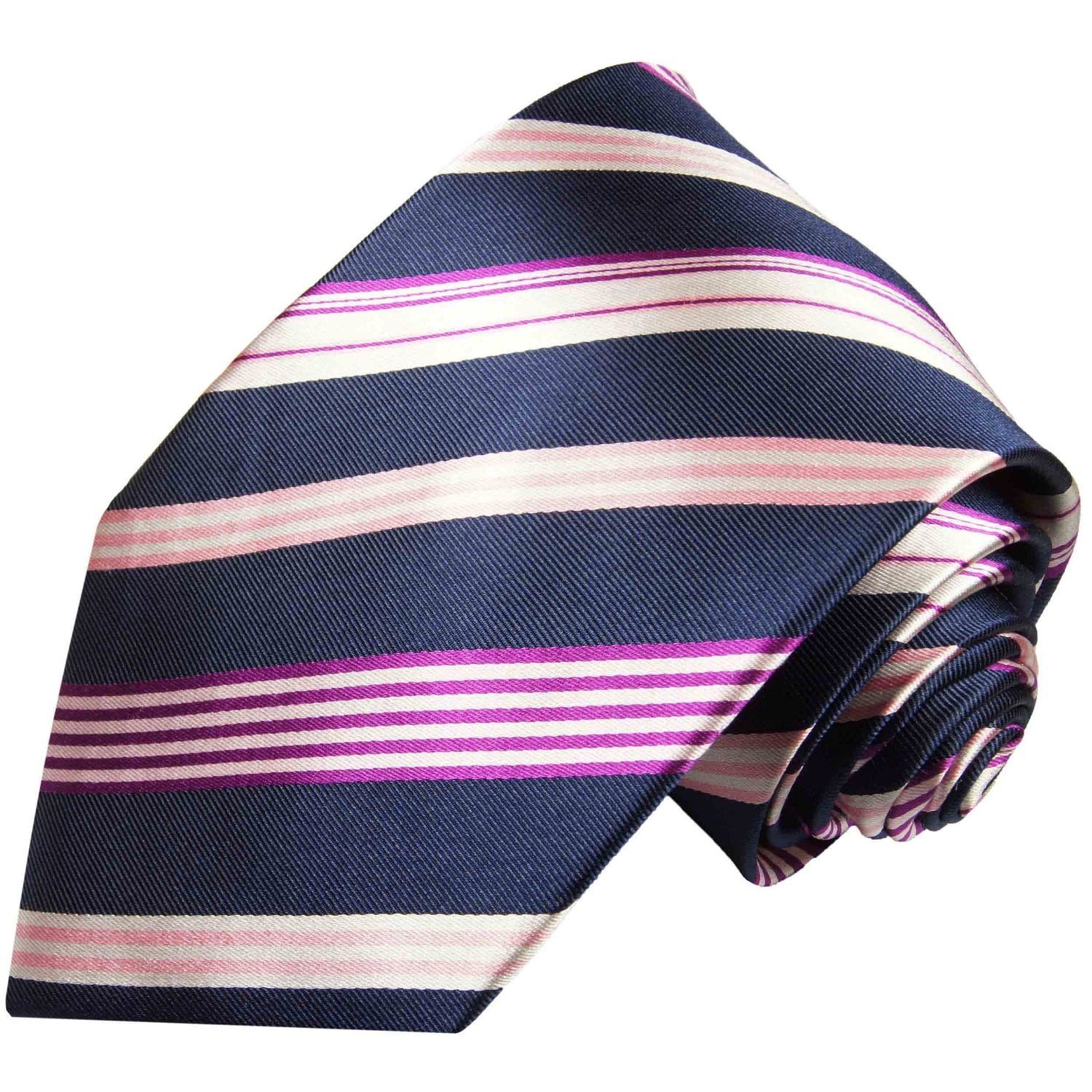modern 608 Paul Einstecktuch) gestreift 100% Seidenkrawatte (Set, Seide mit Herren Tuch mit 2-St., Krawatte dunkelblau (6cm), Krawatte Malone pink Schmal