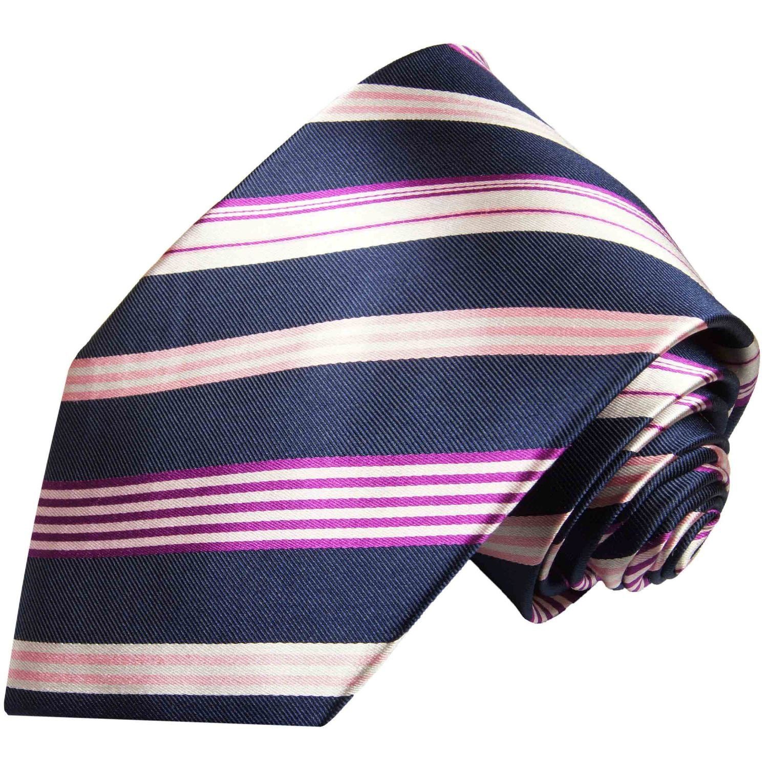 Paul Malone Krawatte Herren Seidenkrawatte mit Tuch modern gestreift 100% Seide (Set, 2-St., Krawatte mit Einstecktuch) Schmal (6cm), dunkelblau pink 608