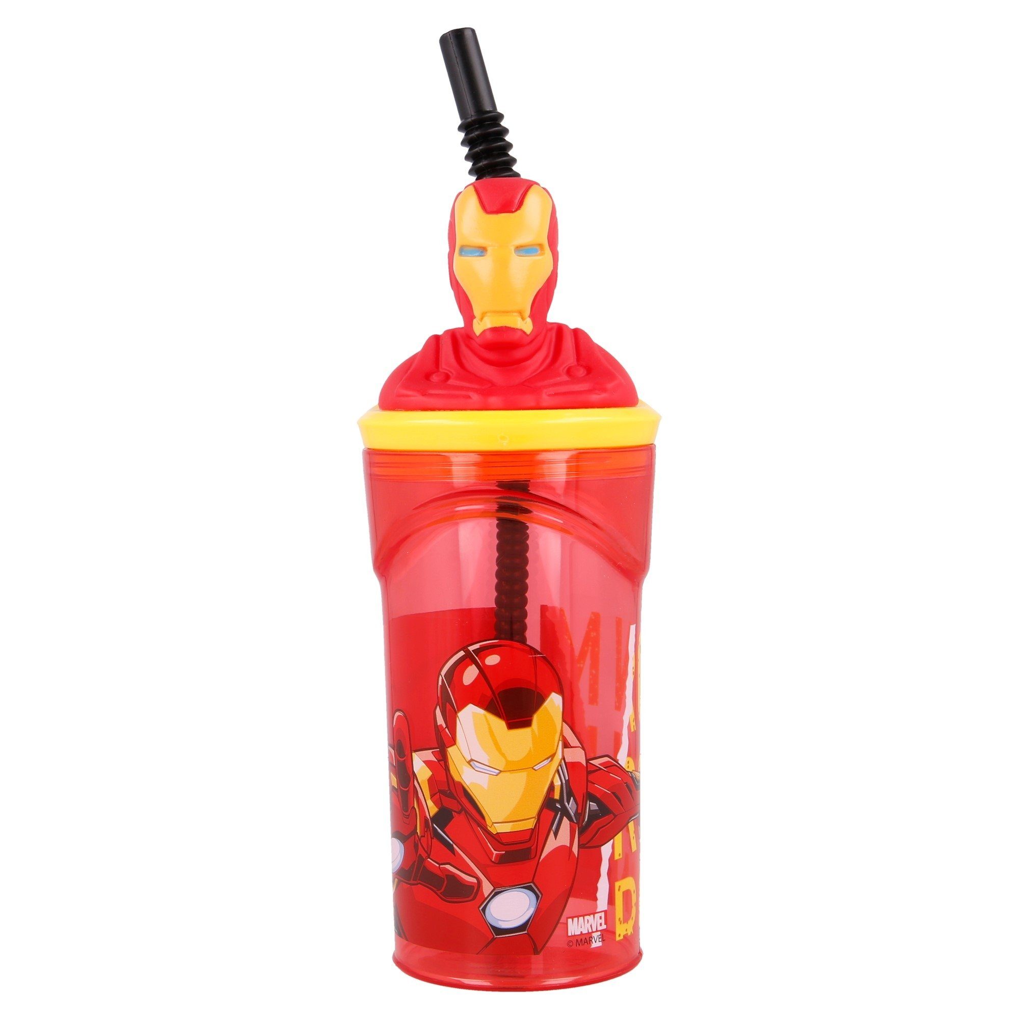 The AVENGERS Kinderbecher Iron Man, Kunststoff, mit Deckel und 3-D Trinkhalm 360 ml BPA frei