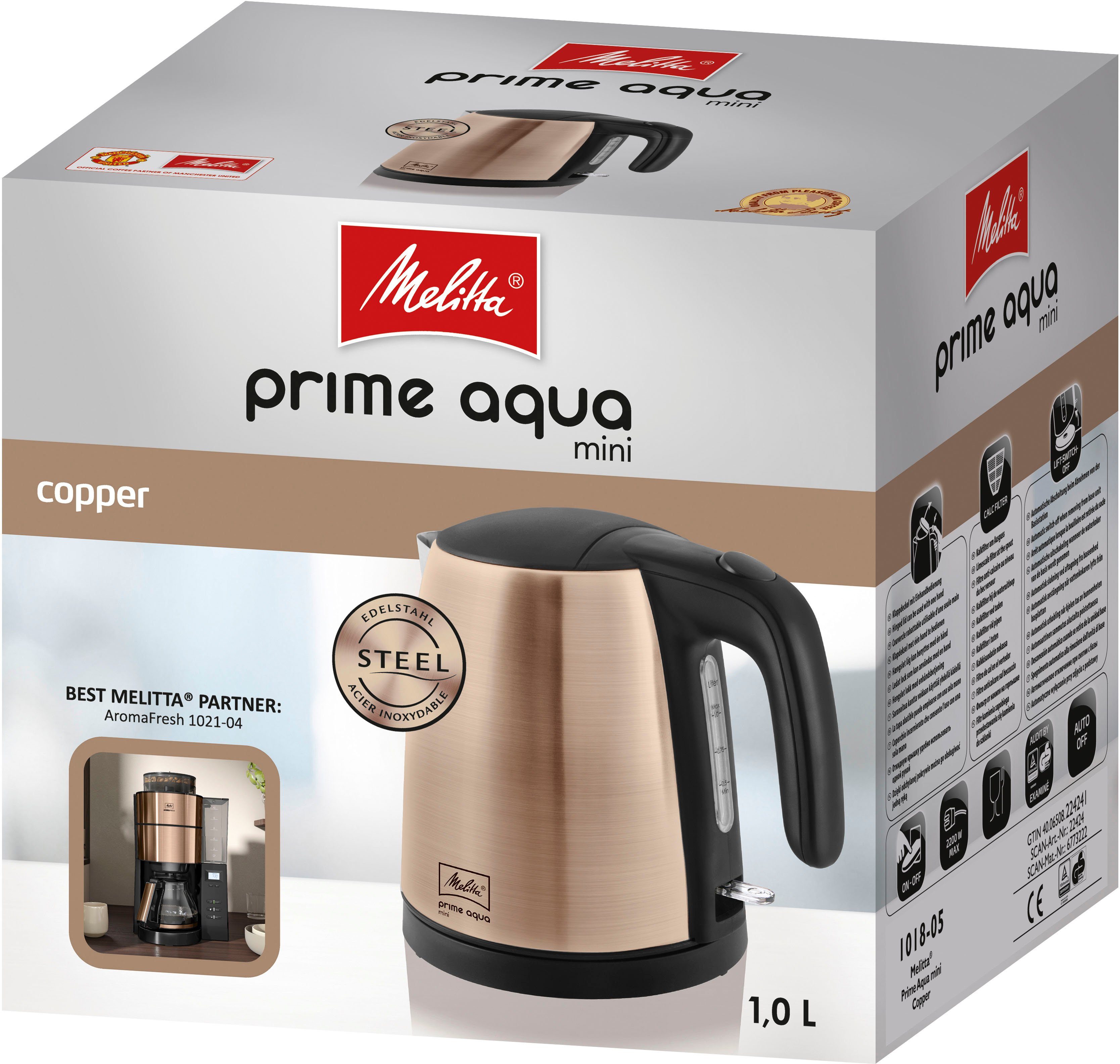 W, kupfer 1018-05, l, Metallic Prime Wasserkocher Aqua Melitta 2200 Mini 1