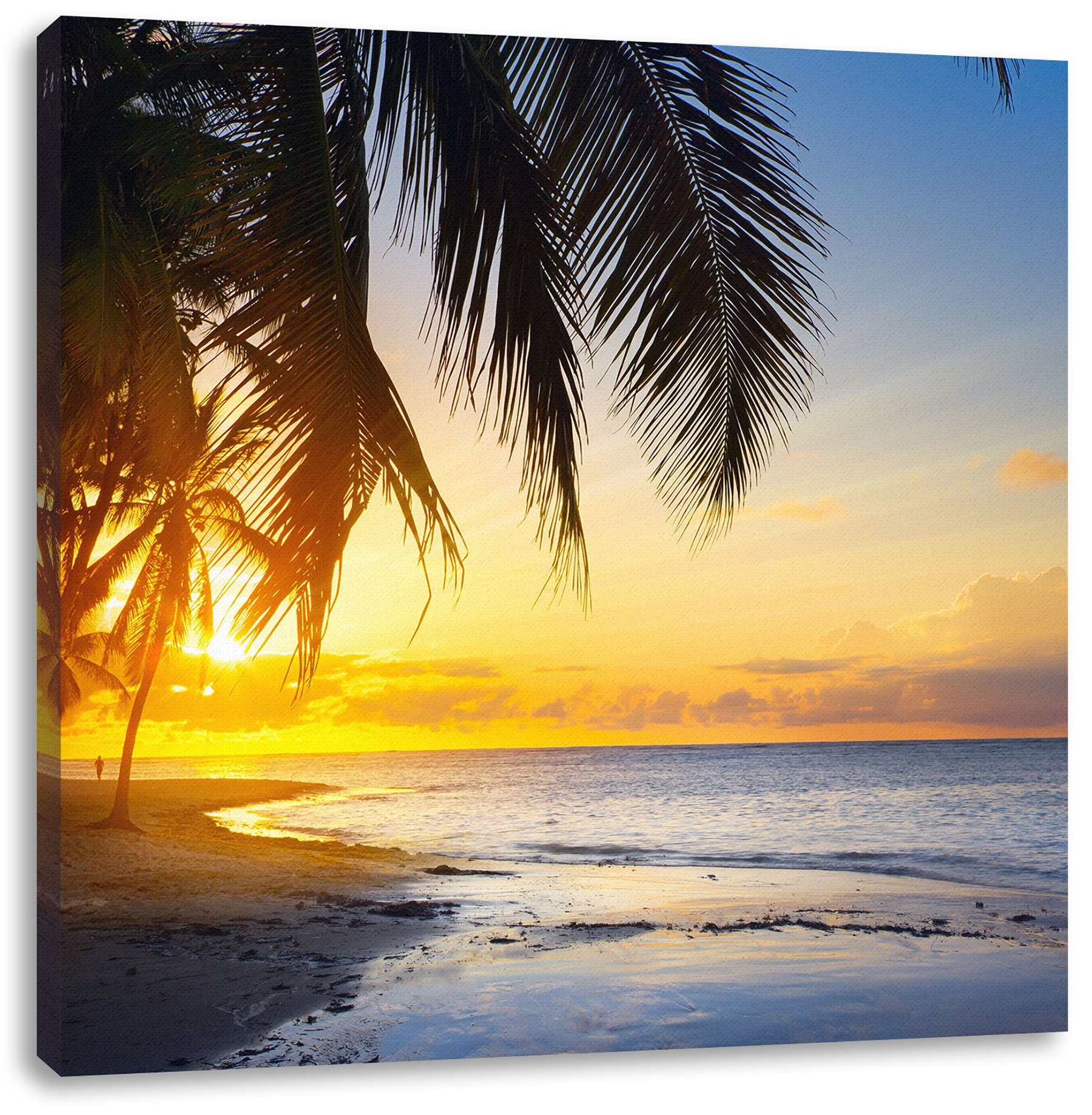 Pixxprint Leinwandbild Romantischer Karibikstrand, Romantischer Karibikstrand (1 St), Leinwandbild fertig bespannt, inkl. Zackenaufhänger
