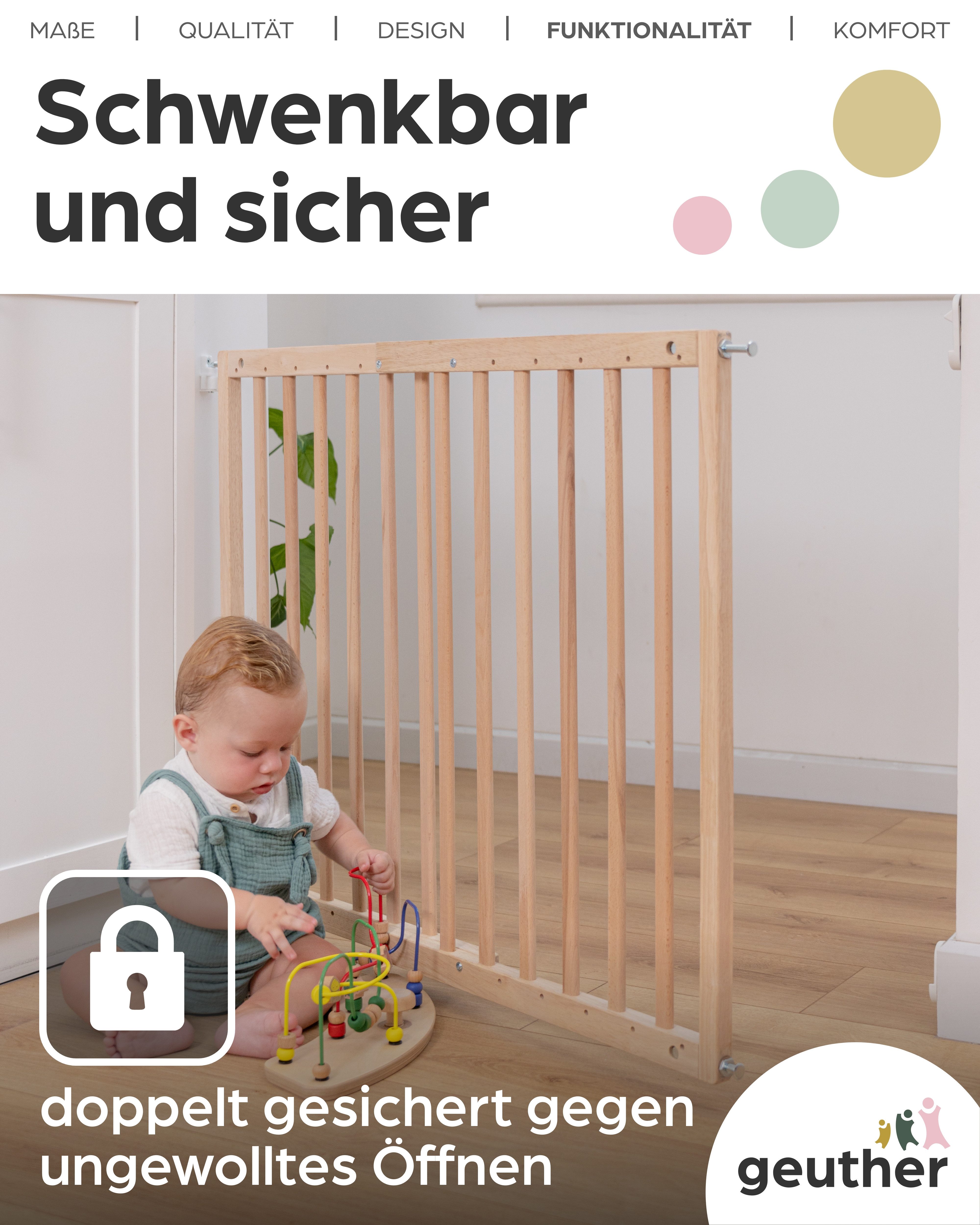 Geuther Türschutzgitter Tür- und Treppenschutzgitter Modilok aus Holz – 63–103,5 cm, Auch als Treppenschutzgitter verwendebar – Bild 5 von 5