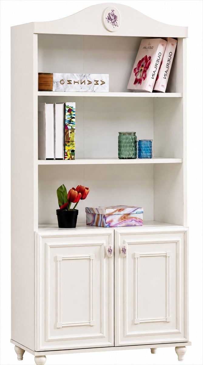 Xlmoebel Bücherregal Bücherregal Weiß Modern Standregal Schranktüren Stauraum Wohnzimmer, 1-tlg.
