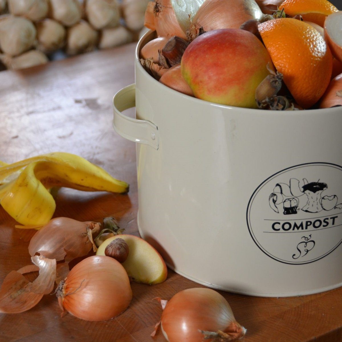 Küchen Dekoobjekt Kompost Kompostbehälter, Landhaus Eimer Linoows mit Komposter, (1x), Bonboniere Aromaverschluss