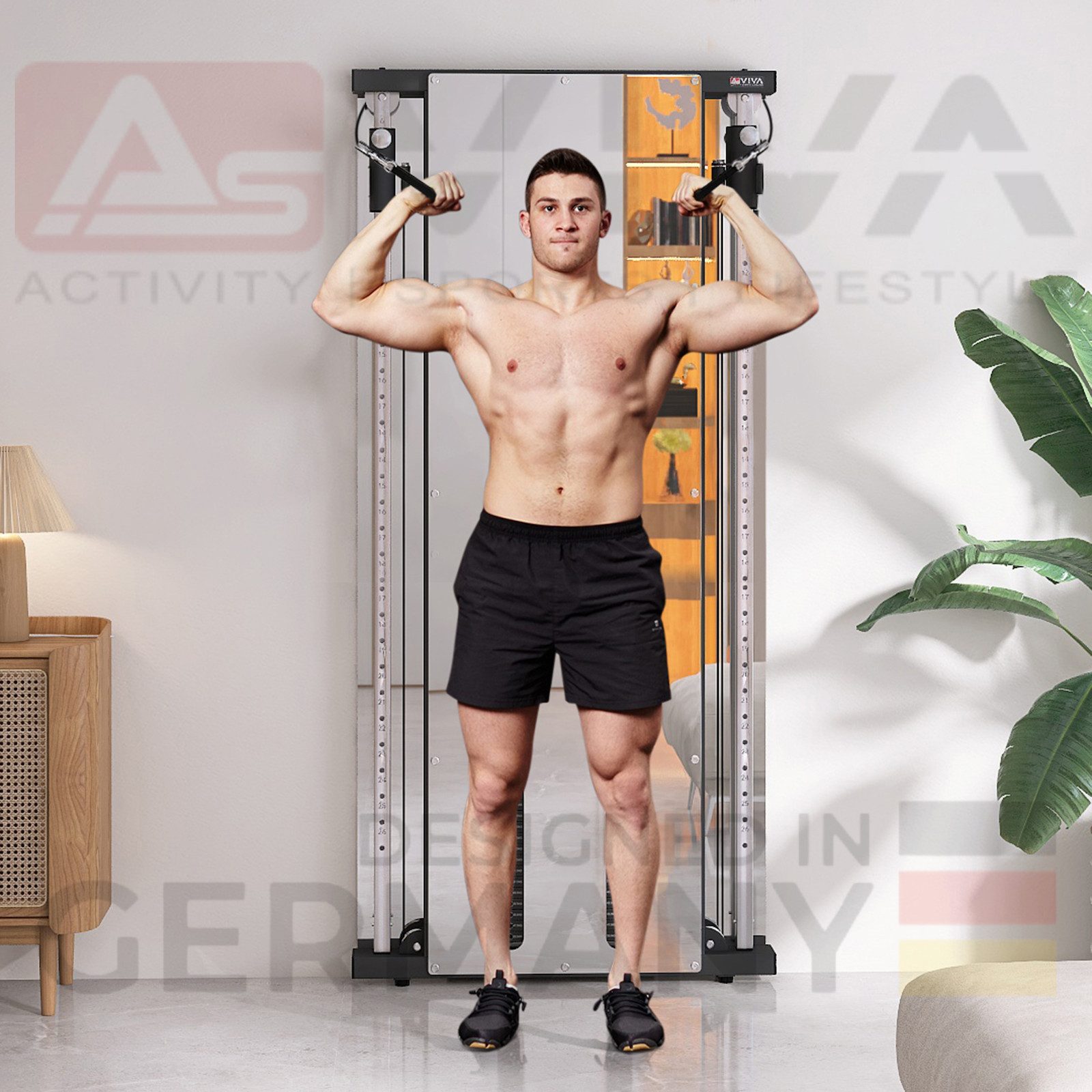AsVIVA Kraftstation MG9 Kabelzug-Wandmontage für effektives Ganzkörpertraining für Zuhause, (1-tlg), Ultra slim 16,5 cm, 100 kg Widerstand, Duale Trainingsmöglichkeit