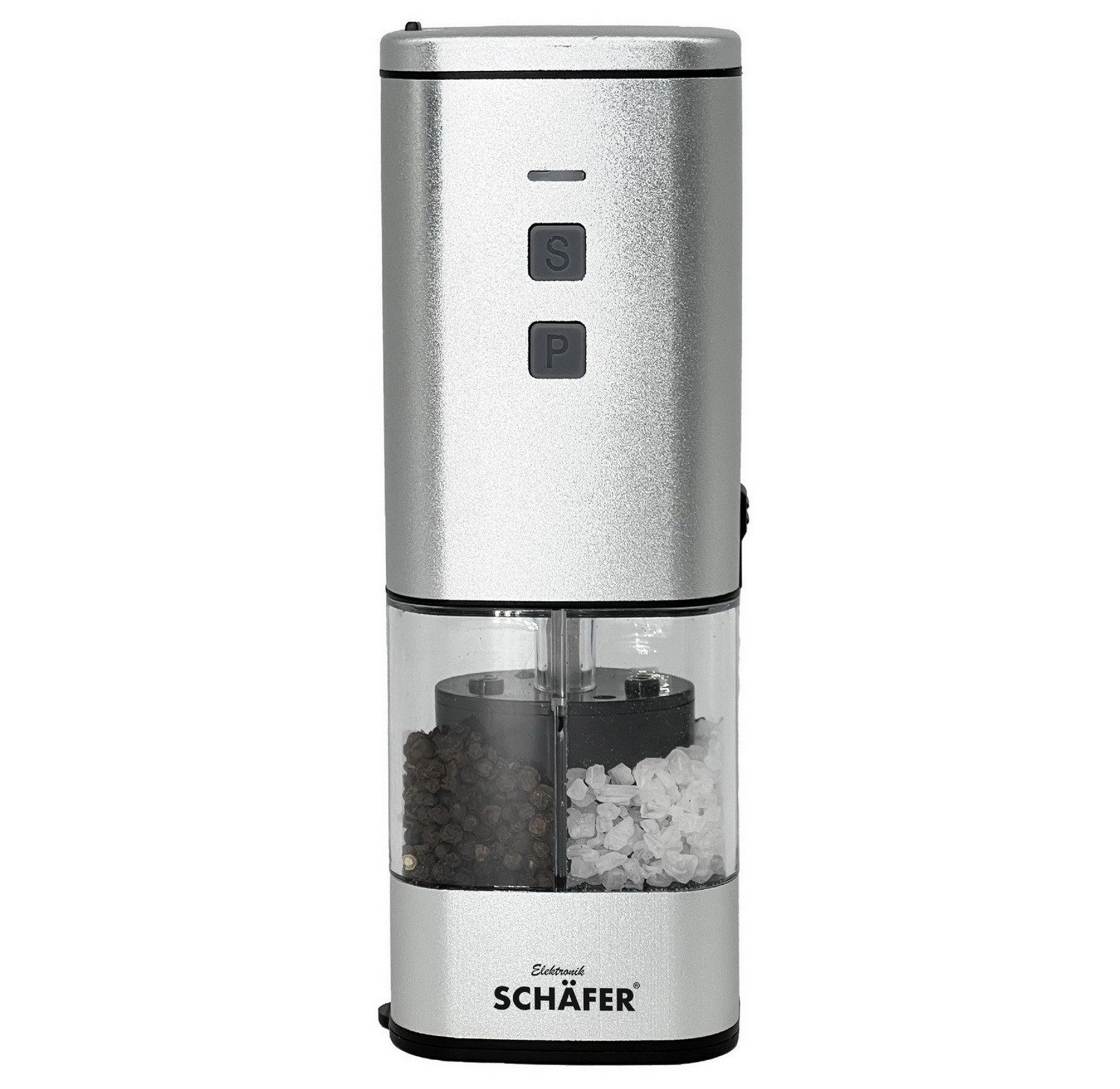 Schäfer Elektronik Salz-/Pfeffermühle 2in1 elektrische Pfeffer-/Salzmühle Elektro-Mühle Akku