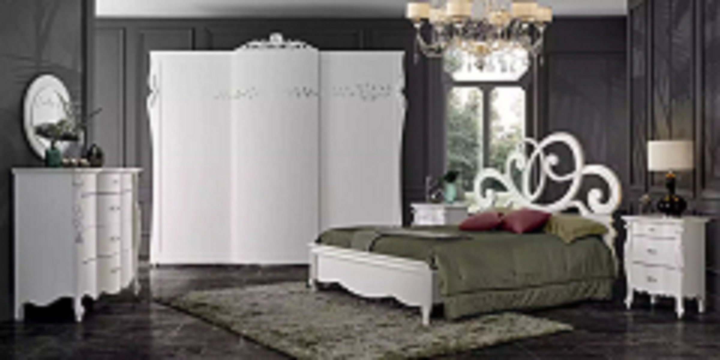 + Set Komplett 2x Kommode Bett Möbel 5tlg Nachttische + Design (5-St., Kleiderschrank) + Schlafzimmer-Set Nachttische JVmoebel Schlafzimmer 2x Luxus, Bett