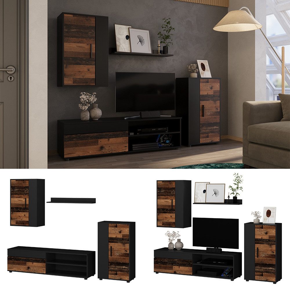 Vicco Wohnwand Berno, Braun/Anthrazit, 4-teiliges Set günstig online kaufen