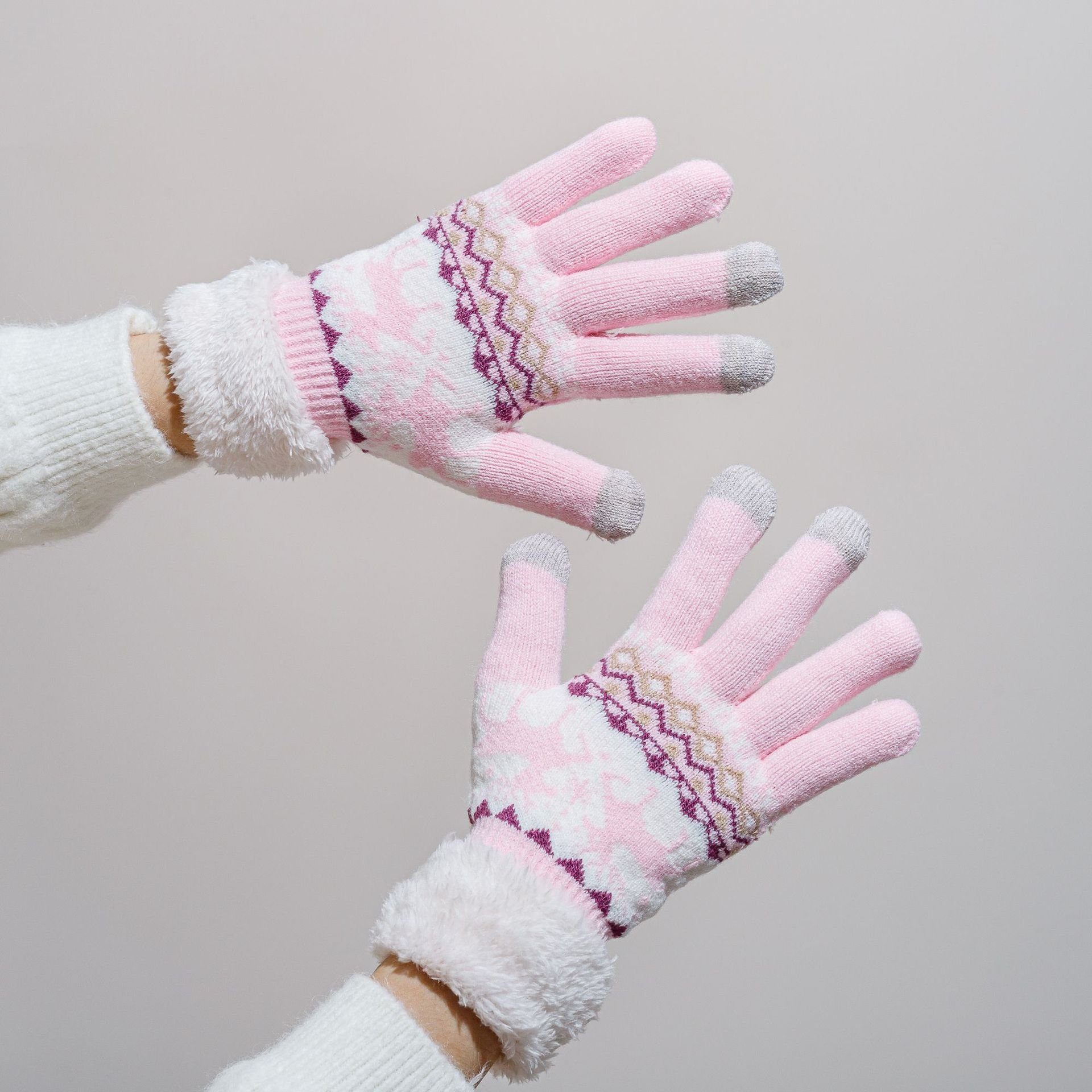 ZanMax Strickhandschuhe 1 Paar gestrickte Handschuhe Winter Warm Touchscreen Handschuhe Rosa