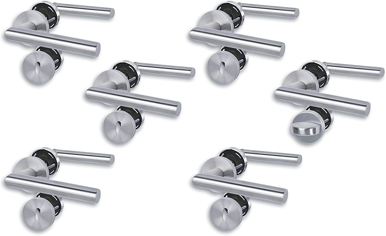 Alpertec Türbeschlag Rosettengarnitur für 5 x Zimmertüren BB und 1 x WC/Badtüre (6 St., Spar-Set), Edelstahl satiniert