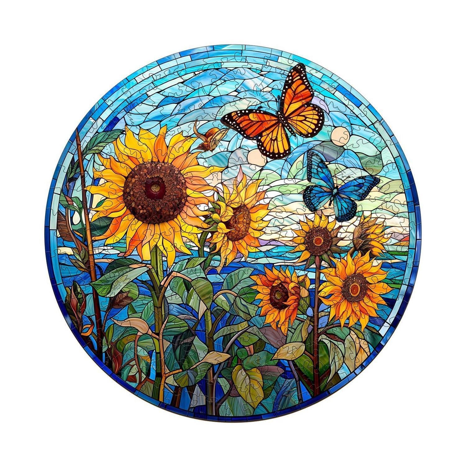 LuxusKollektion 3D-Puzzle Holzpuzzle 3D Sonnenblume Buntglas 300 Teile, Puzzleteile