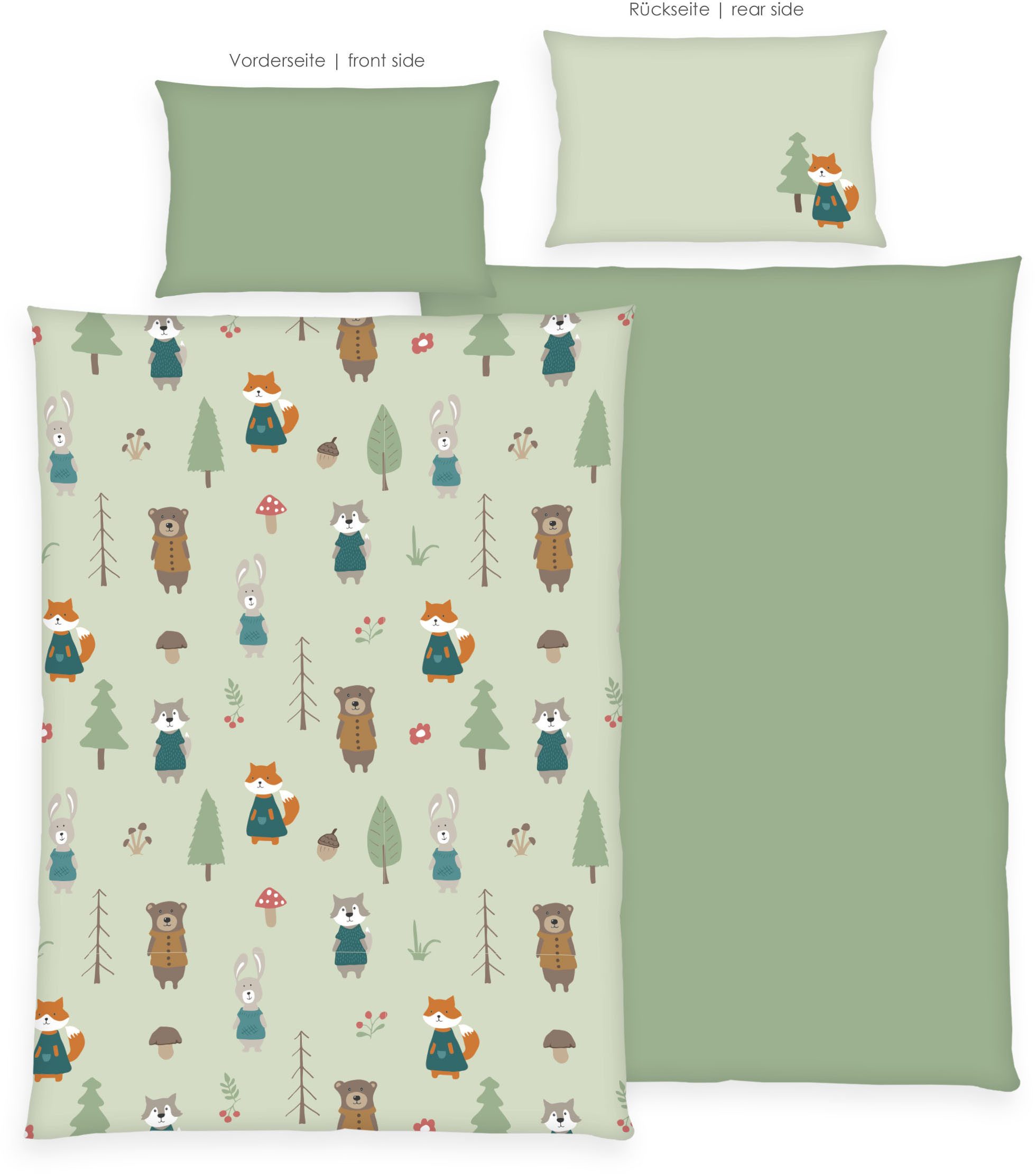 Baby Best Wendebettwäsche babybest Waldtiere, Flanell, 2 teilig, besonders kuschelig