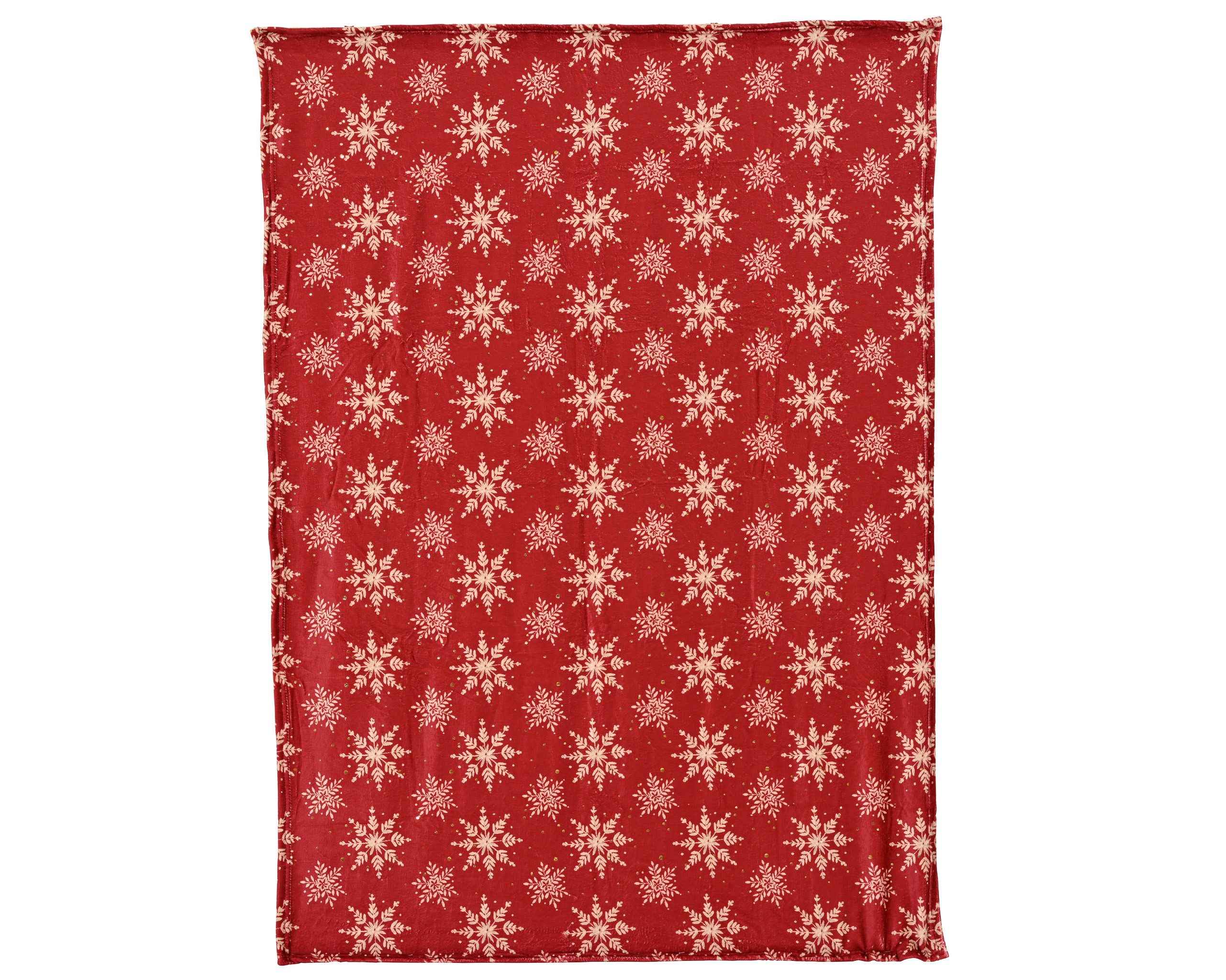 Wohndecke, Kaemingk, Kuscheldecke Fleecedecke 130x170cm mit Schneeflocken Motiv Rot Weiß