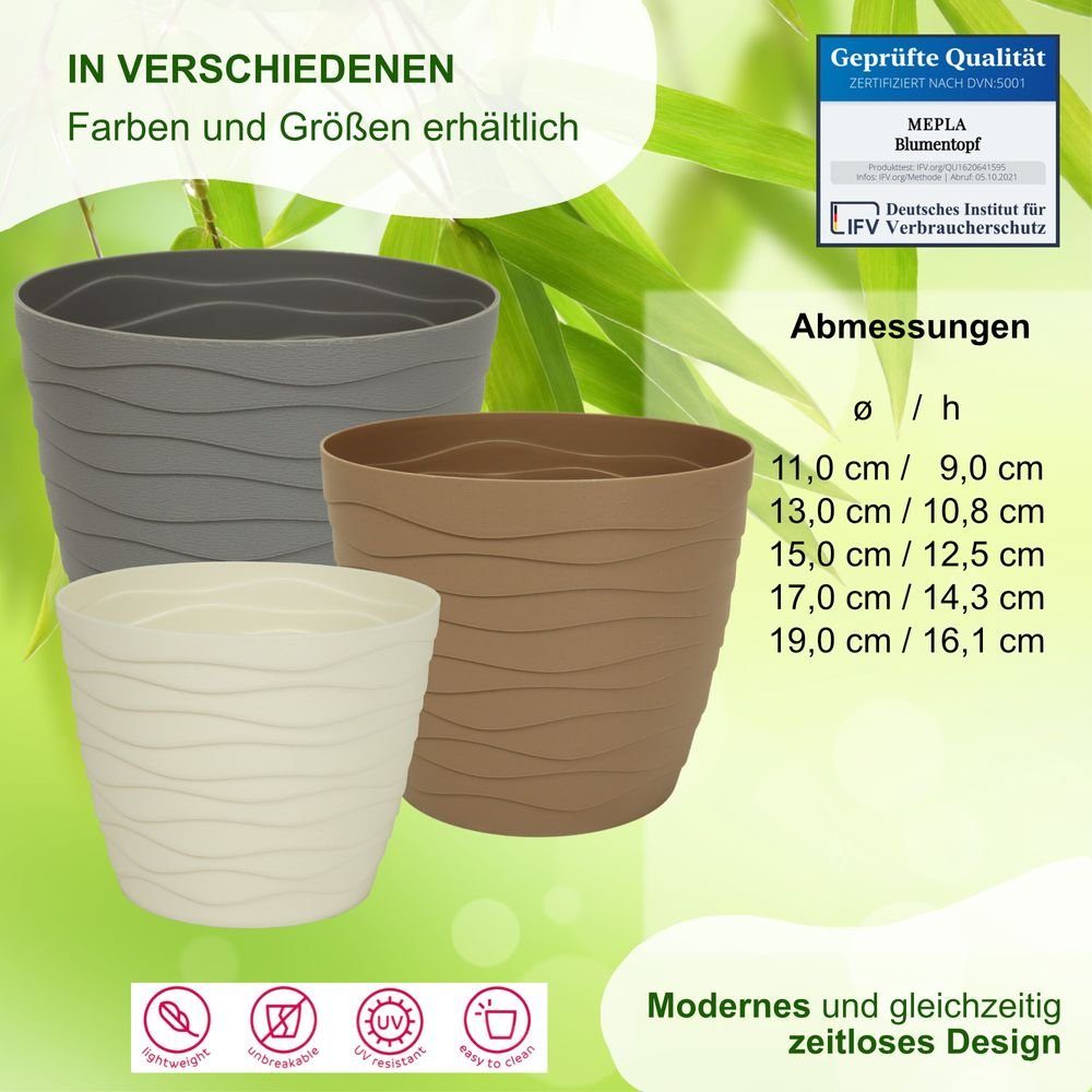 - cm - Blumenkübel ø11 3 Übertopf - Pflanzentopf Pflanzgefäß UV-beständiger Übertopf Heimwerkercenter - wetterfestes MePla - Kübel beige - TEO Stück -