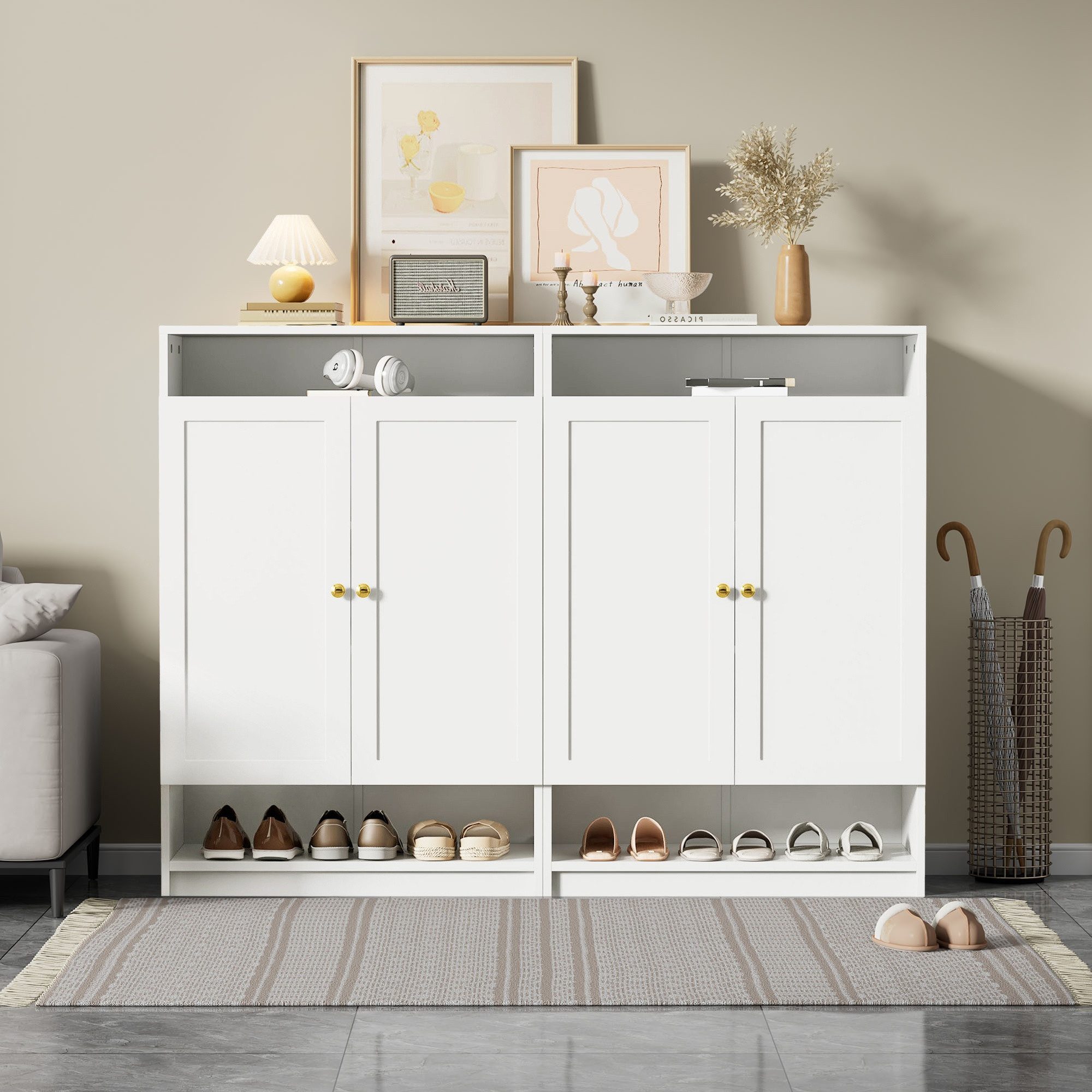 IDEASY Schuhschrank Weißer Schuhschrank mit 2 Türen, verstellbar + gold Griffe