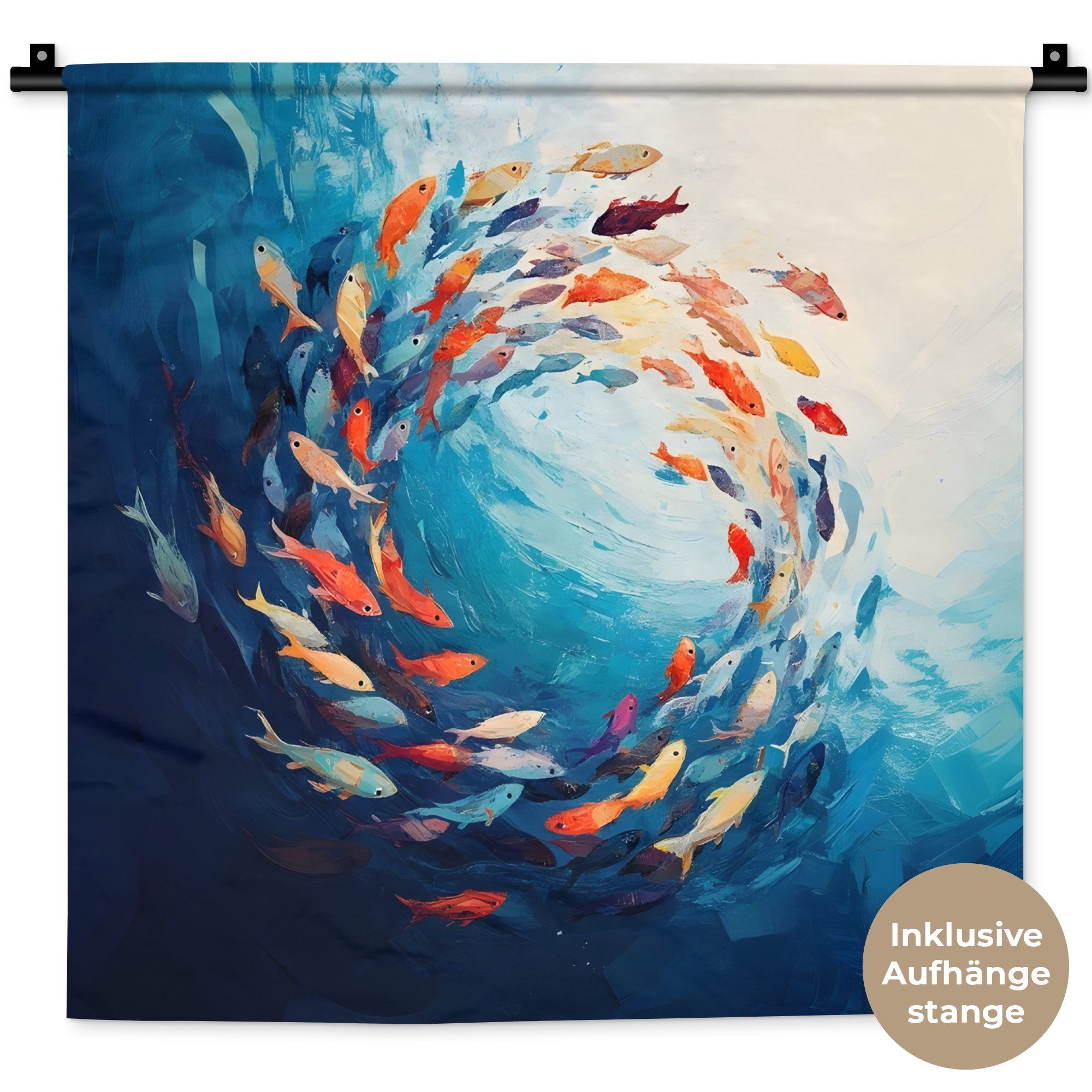 MuchoWow Wandteppich Meer - Fische - Bunt - Dynamisch, Quadratisch, Höhe: 3 mm, Wand Teppich, Deko für an den Wand, 60x60 cm