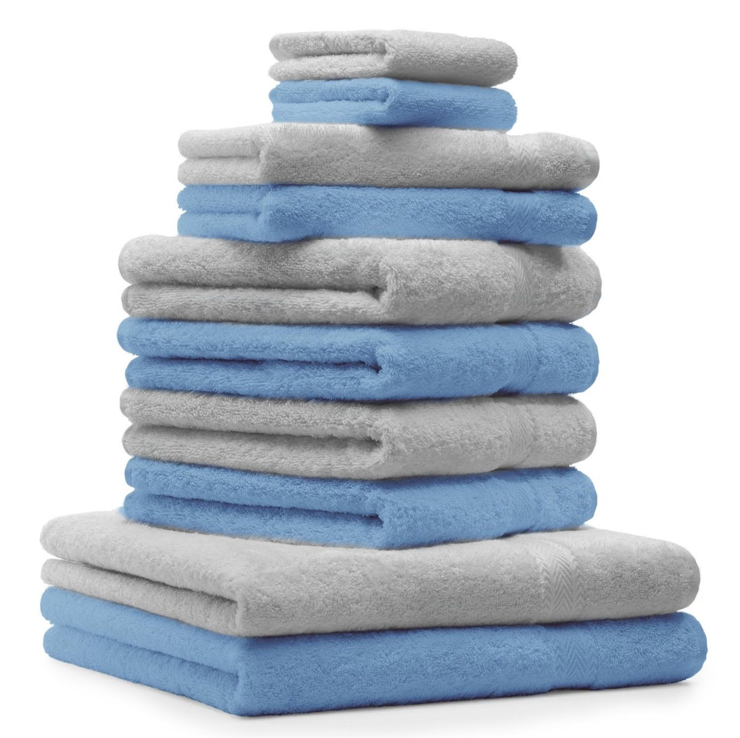 Betz Handtuch Set 10-TLG. Handtuch-Set Classic Farbe hellblau und silbergrau, 100% Baumwolle