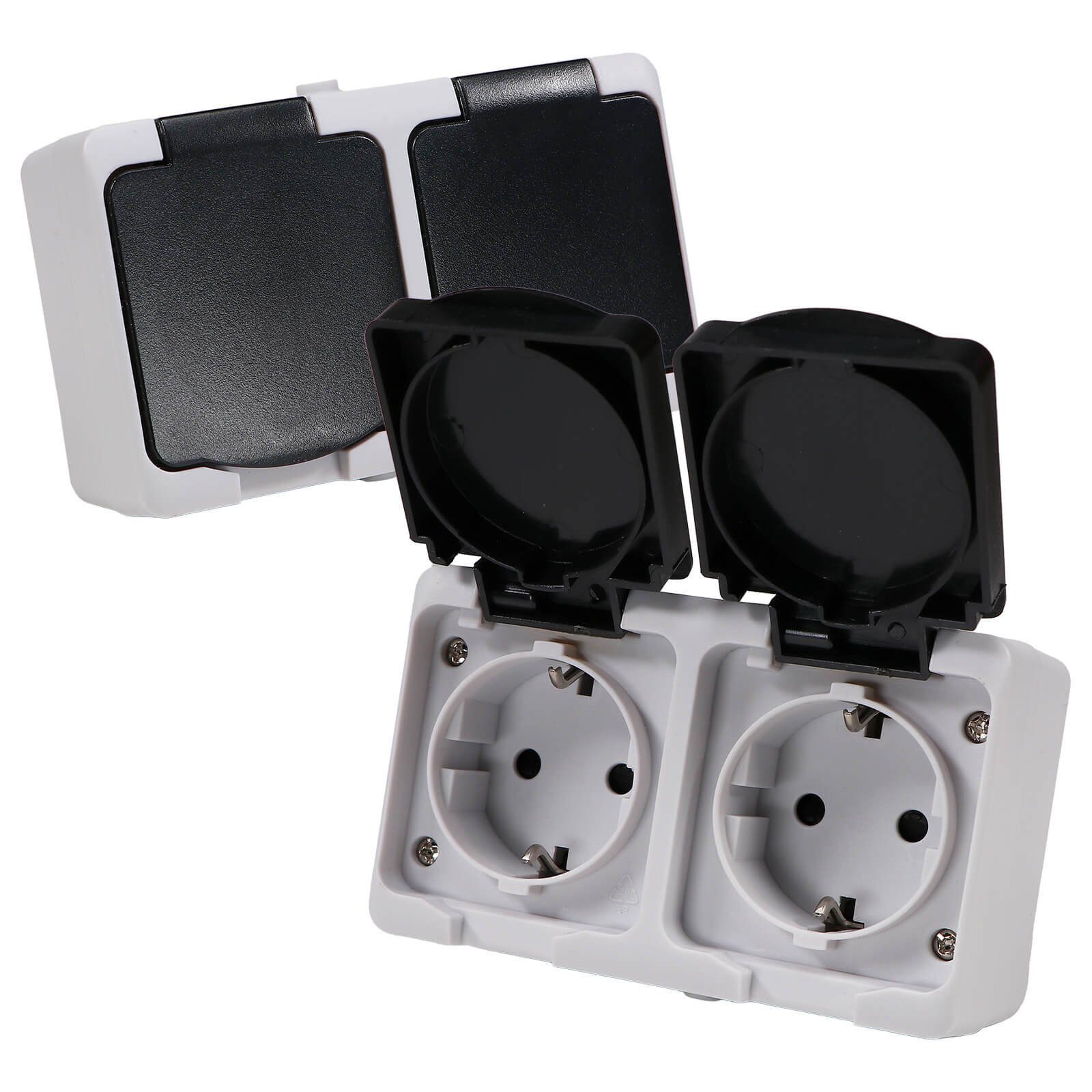 Aufputz-Steckdose 2er Set REV AquaMini Feuchtraum 2-fach Steckdose Doppelsteckdose