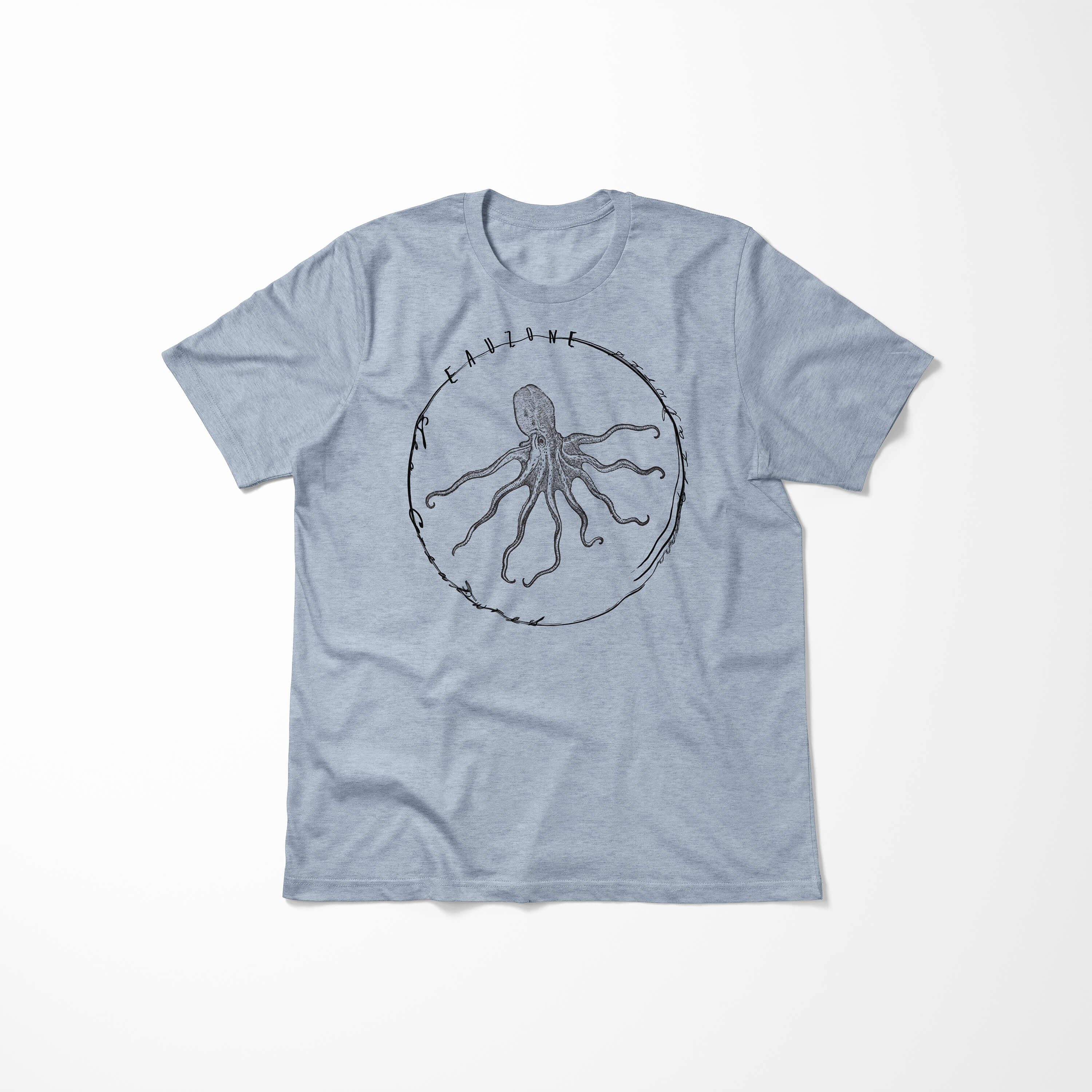 097 Tiefsee und Struktur feine Denim Serie: / - Sea Stonewash T-Shirt Fische T-Shirt Creatures, Sinus Art sportlicher Schnitt Sea