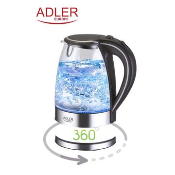 Adler Wasserkocher AD 1225, 1,7 l, 2200,00 W, blaue Beleuchtung, automatische Abschaltung, 360 Grad Sockel