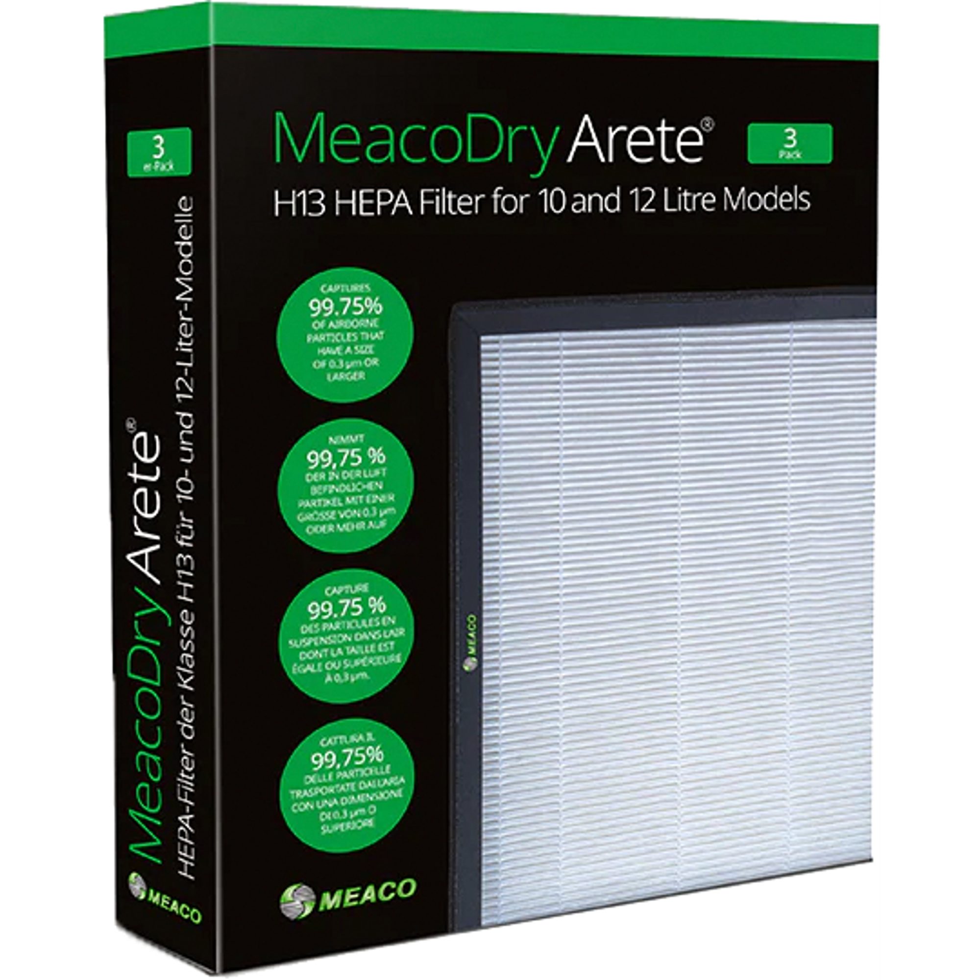 Meaco Luftbefeuchter Meaco Dry Arete One H13 HEPA-Filter 10L / 12L, 3 Stück, (für Meaco Dry