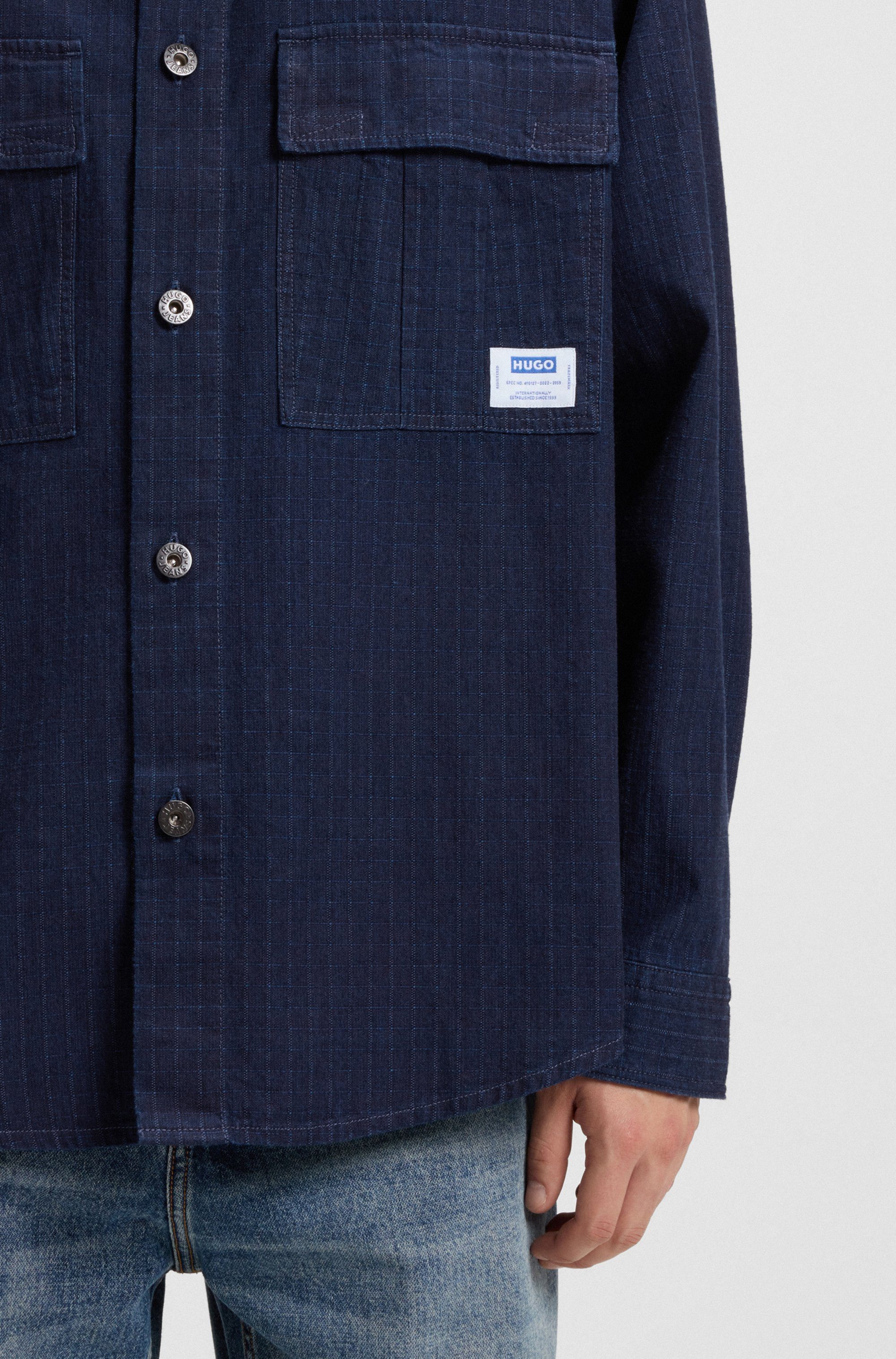 HUGO Blue Langarmhemd Ebargo Kentkragen, oversize fit, Denim-Optik