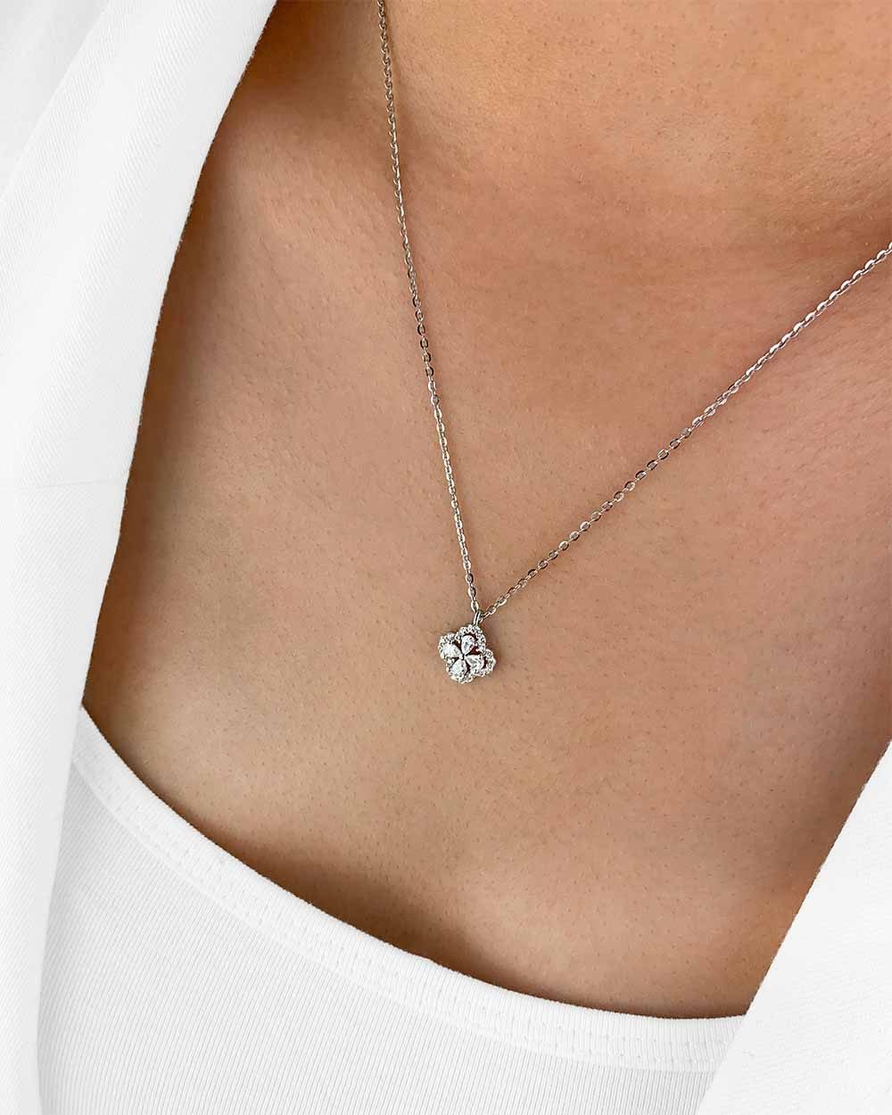 Kette mit Anhänger 'Monique' Damen Halskette Silber 925 Kleeblatt Anhänger Kristall
